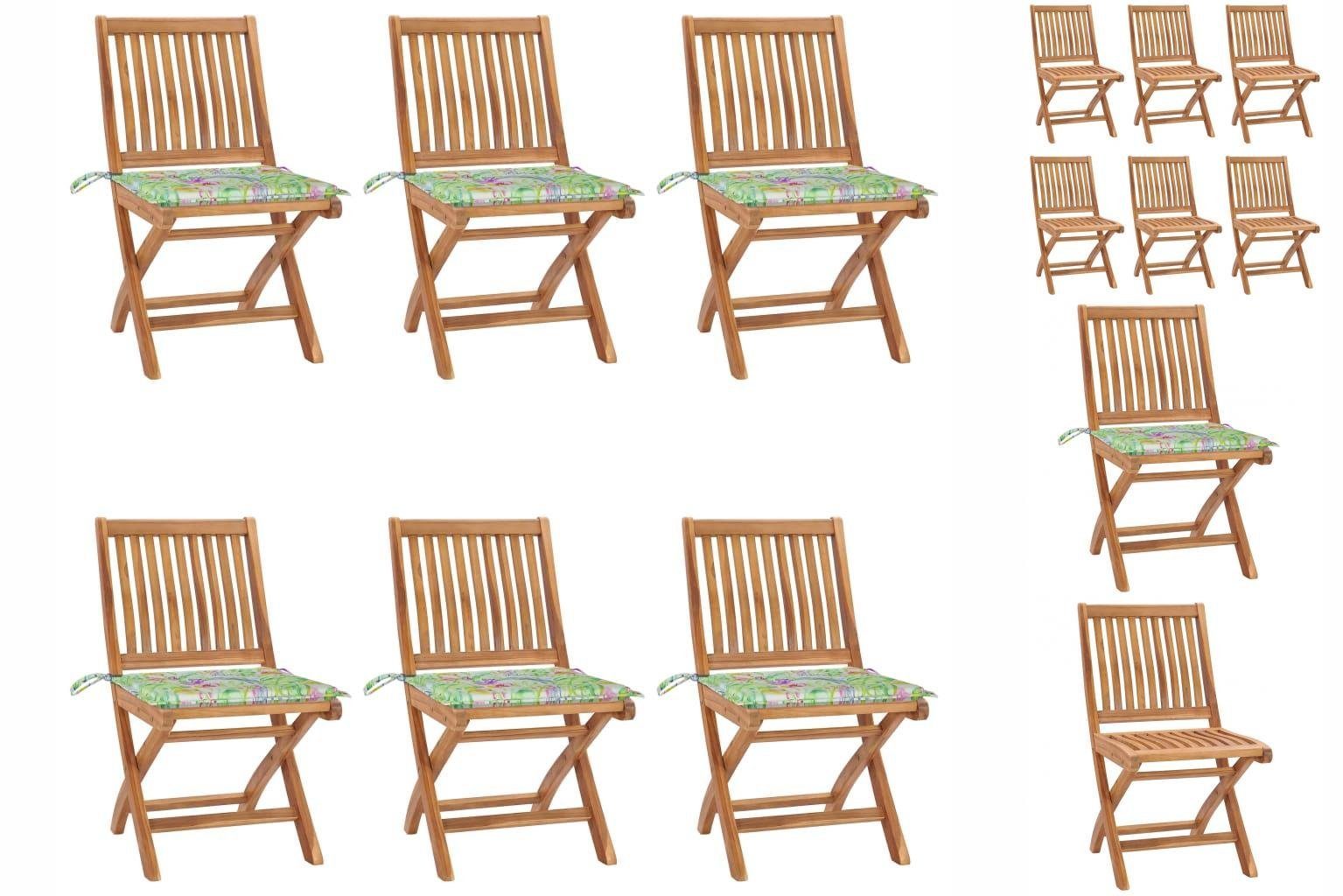 vidaXL Gartenstuhl Klappbare Gartenstühle mit Kissen 6 Stk Massivholz Teak