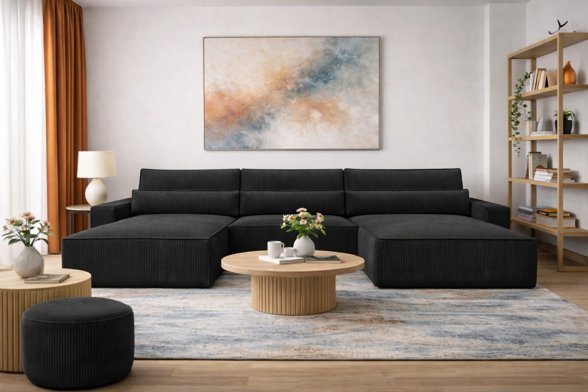 MOEBLO Wohnlandschaft DENVER U, Eckcouch aus Cordstoff Ecksofa U-Form Cord Sofa Couch Polsterecke U-Sofa - 410x85x200cm, mit Bettkasten und Schlaffunktion