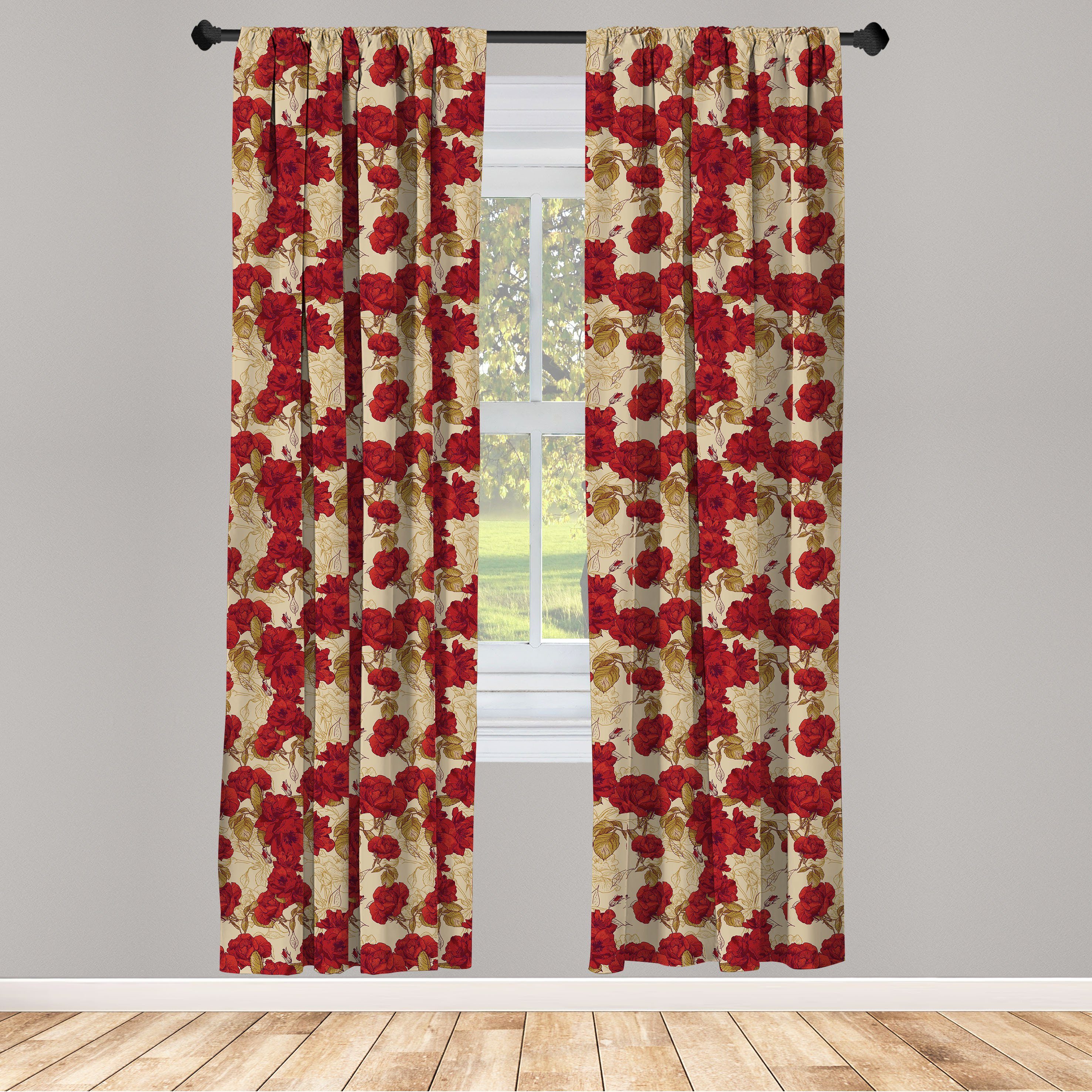 Gardine Vorhang für Wohnzimmer Abakuhaus, Romantische Schlafzimmer Rosen Microfaser, Jahrgang Rote Dekor