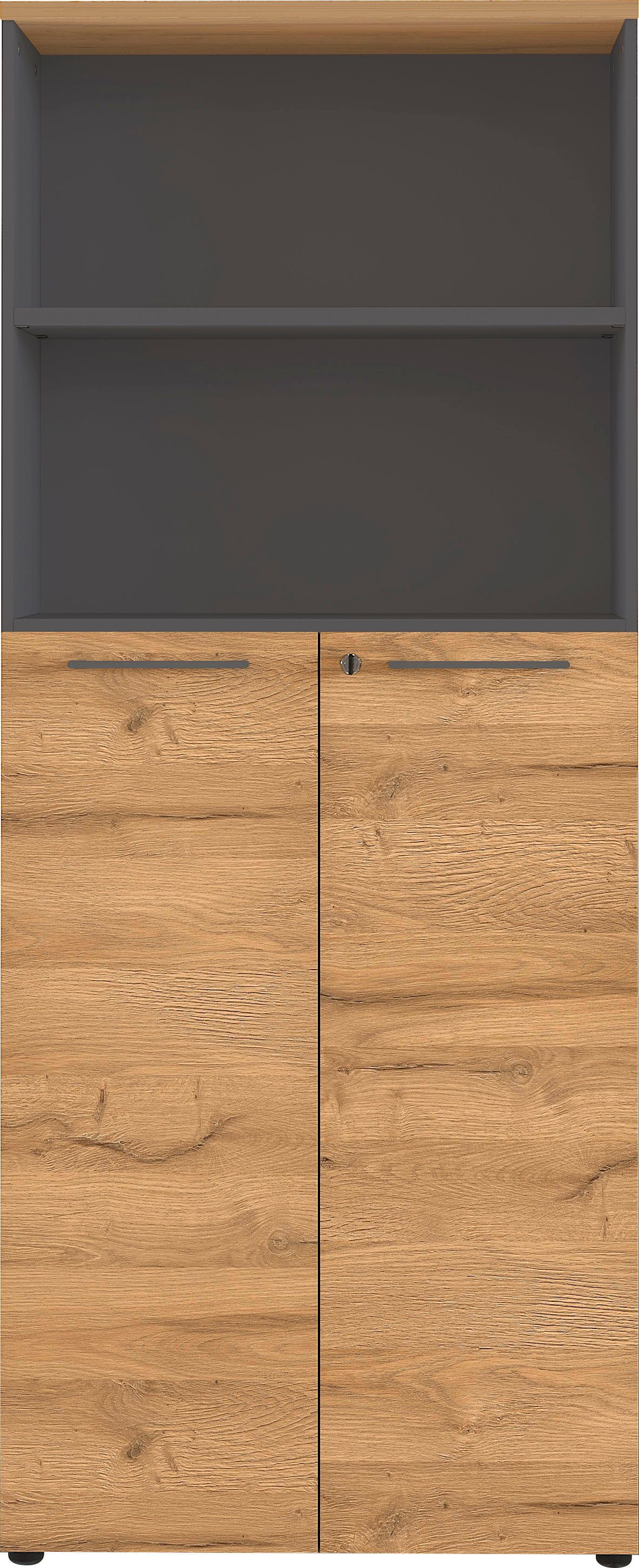GERMANIA Aktenschrank GW-Agenda, Mehrzweckschrank, abschließbar, optional mit 2 offenen Fächern, Maße 80x197 cm, Made in Germany
