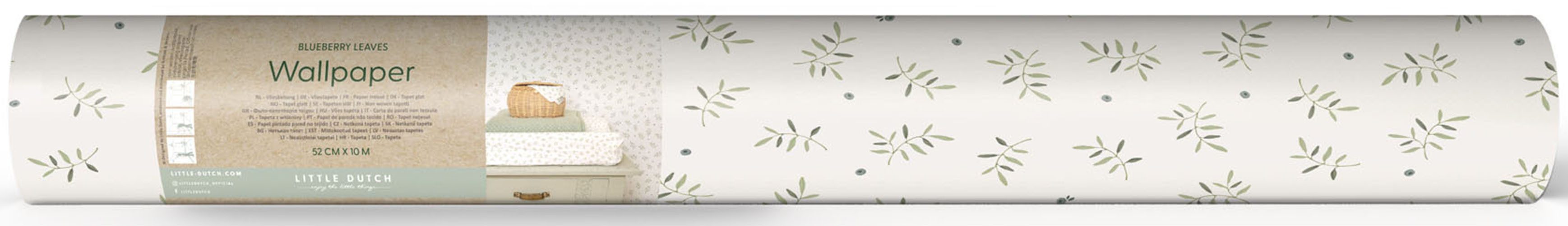 LITTLE DUTCH Fototapete Blueberry Leaves, glatt, neutral, (1 St), 10mx52cm (ca. 5m2)