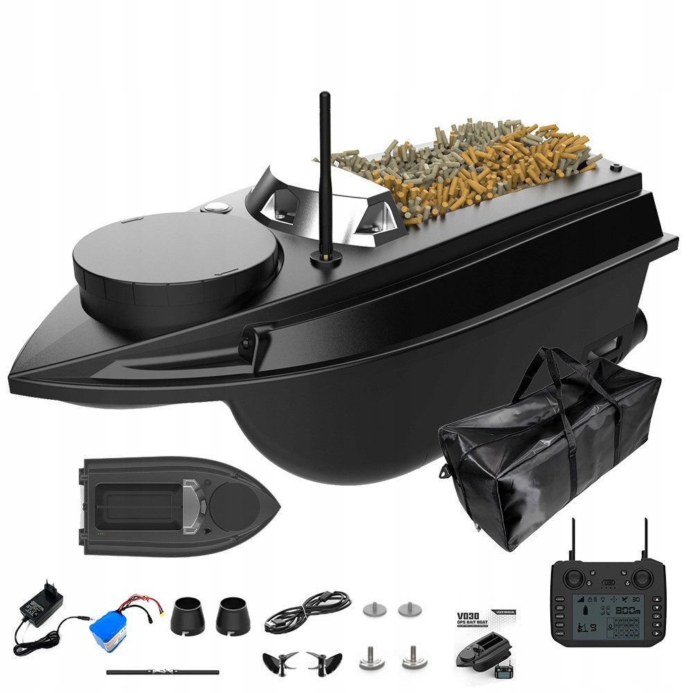LOKEEVAN RC-Boot V030 BASIC, 12 V / 20.000 mAh Akku,Bis zu 800 m,GPS mit 180 Speicherpunkten