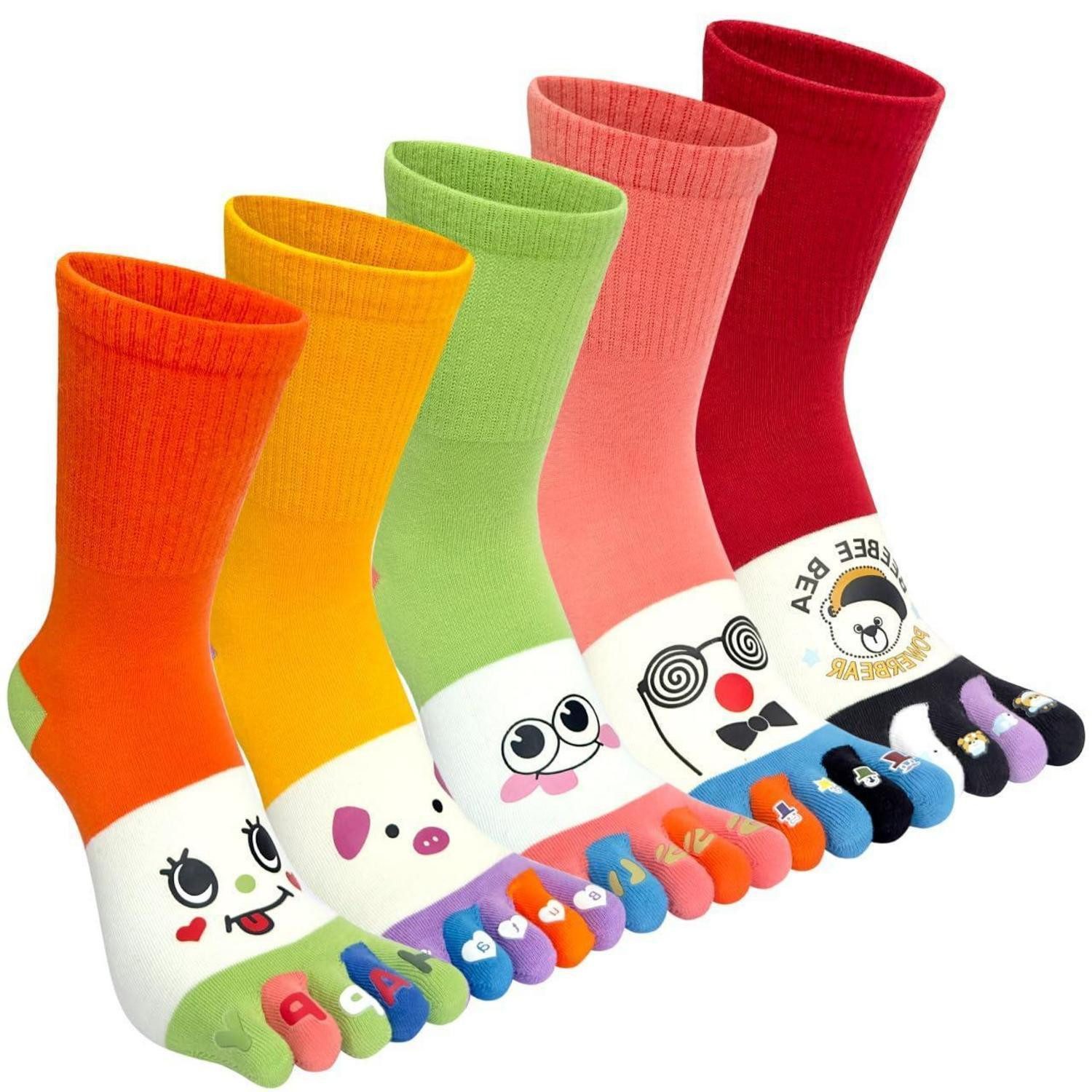 LuxusKollektion Zehensocken Damen Zehensocken Baumwolle Tiere 5 Paar 35-40