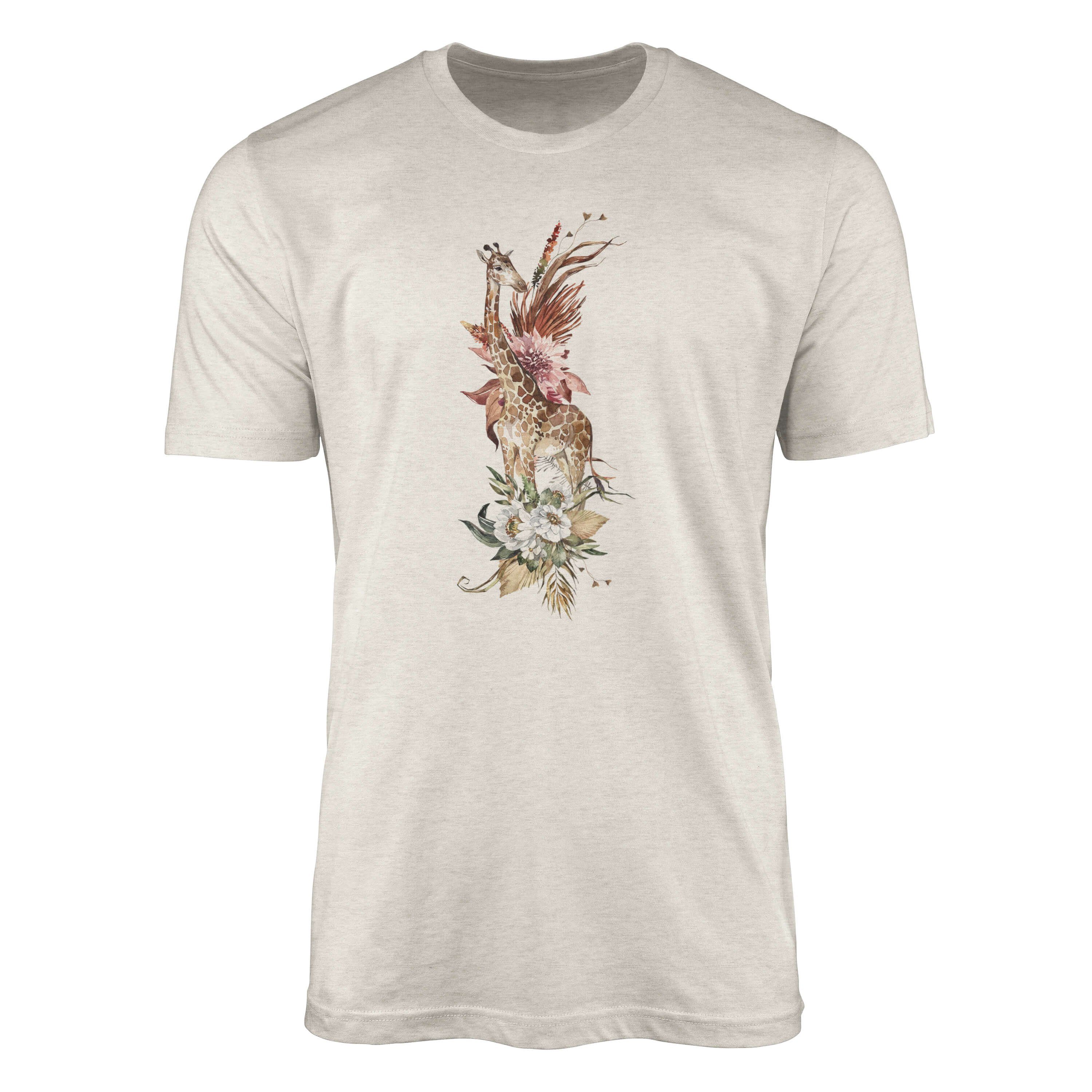 Sinus Art T-Shirt Herren Shirt 100% gekämmte Bio-Baumwolle T-Shirt Aquarell Giraffe Blumen Savanne Motiv Nachhaltig Ö (1-tlg)