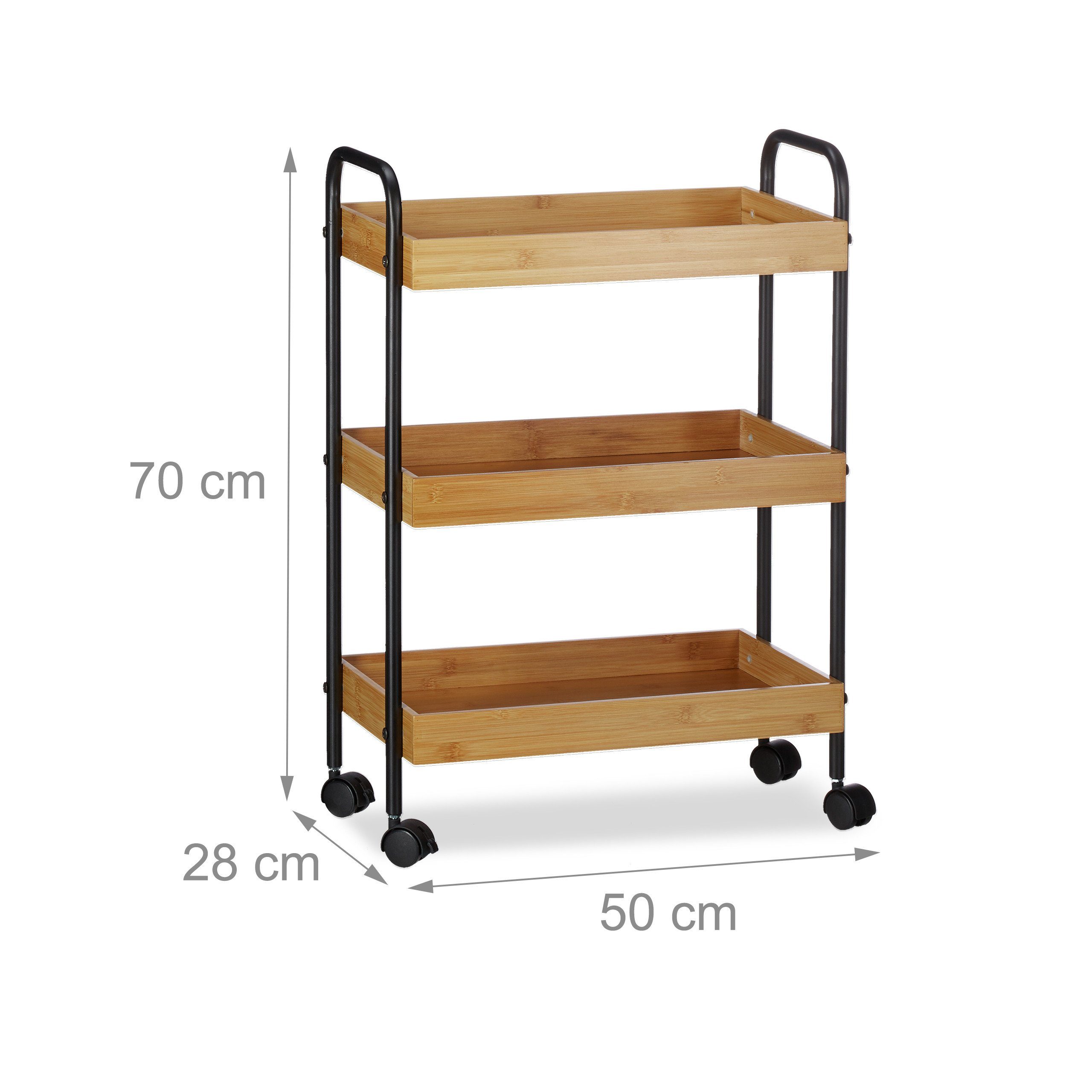 relaxdays Küchenwagen Bambus Rollwagen mit 3 Ablagen