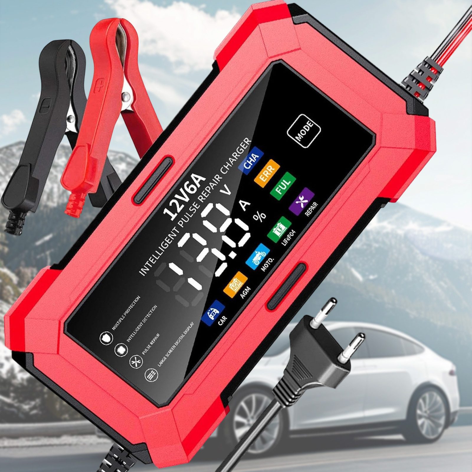 OKWISH Batterieladegerät Autobatterie-Ladegeräte 12V 6A Starthilfegerät (12 V, 1 St), 100–240VAC Eingang Ausgang 13,8–14,9V 96W Ausgangsleistung