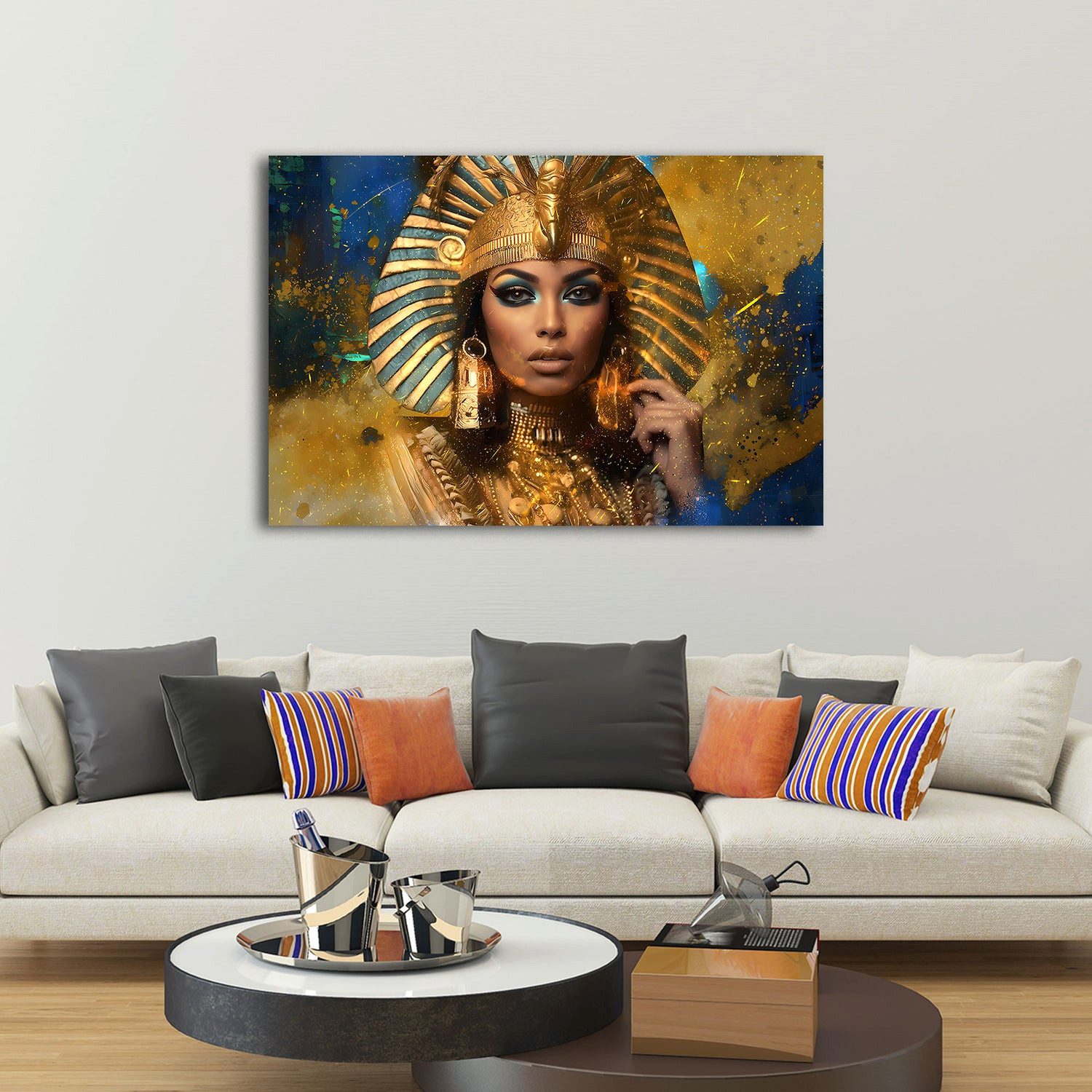 Artedinoi Leinwandbild Ägyptische Königin Gold Porträt Wandbild Leinwandbild Kunstdruck XL Wa, Ägyptische Königin in Gold