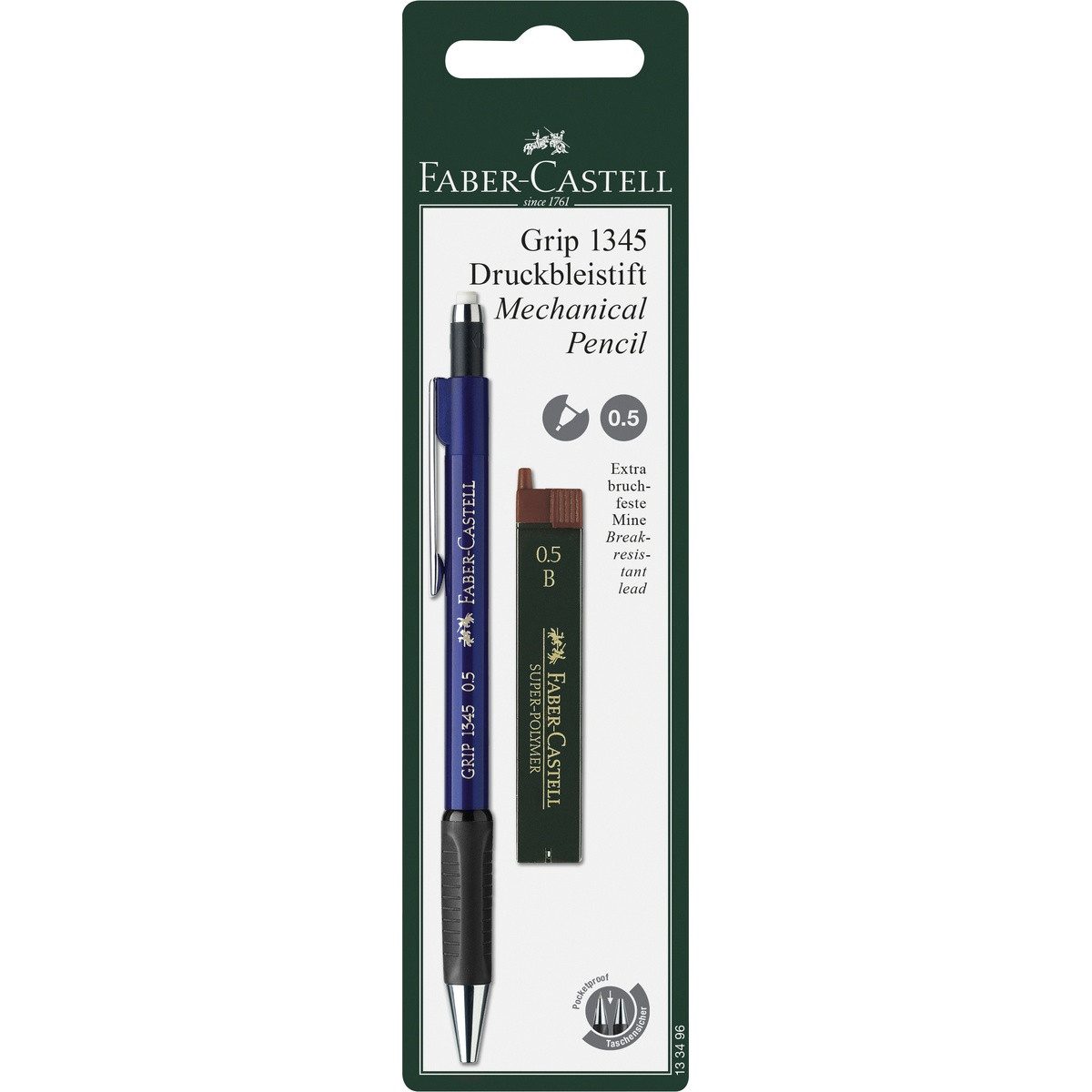 Faber-Castell Druckbleistift FABER-CASTELL Druckbleistift Grip 1345 + Ersatzminen 0,5mm blau Bliste