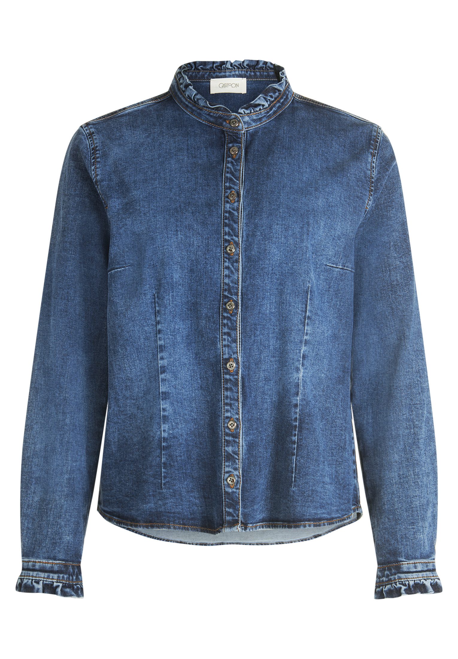 Cartoon Jeansbluse Damen Jeansbluse mit Rüschen günstig online kaufen