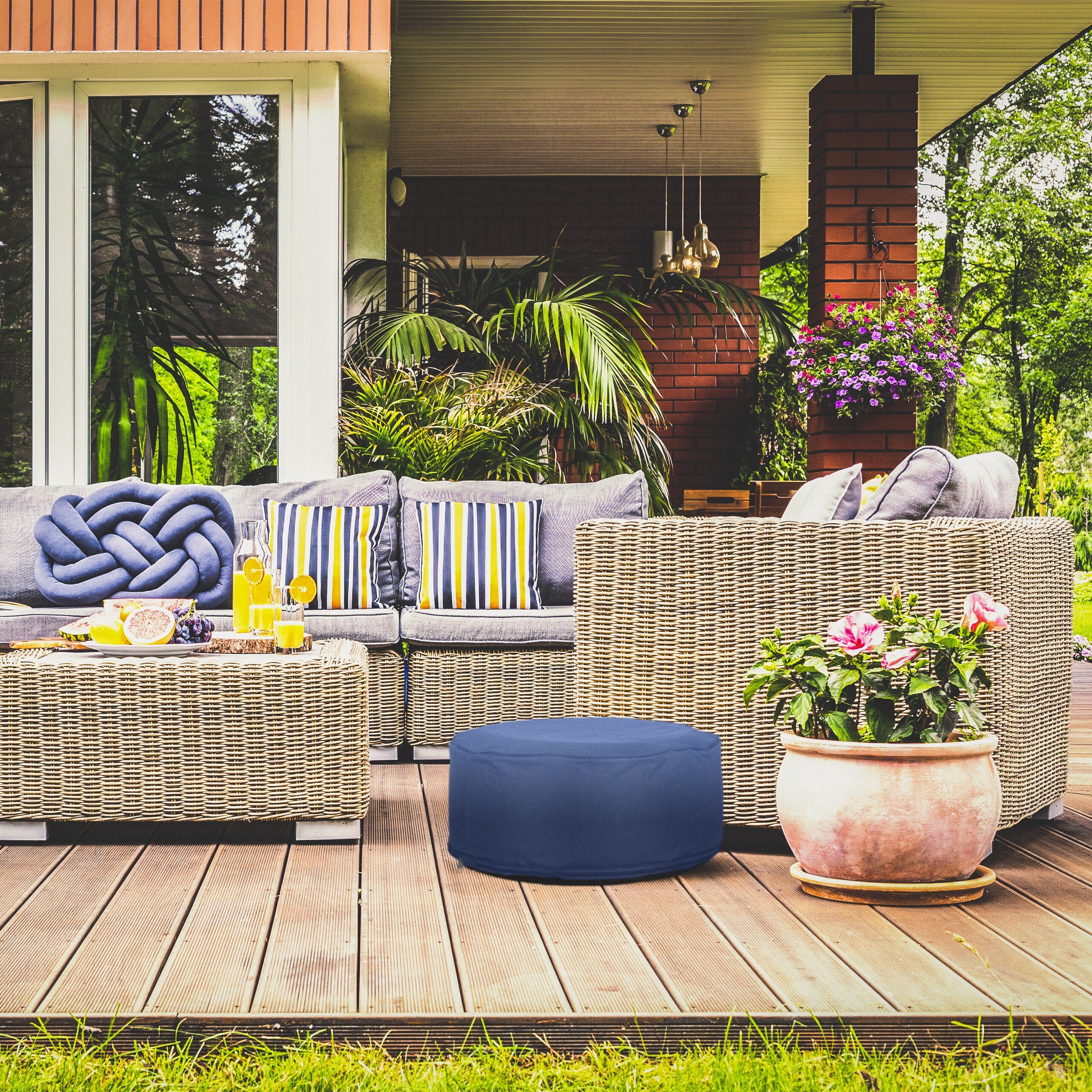 relaxdays Gartenlounge-Hocker Aufblasbarer Hocker in Blau günstig online kaufen