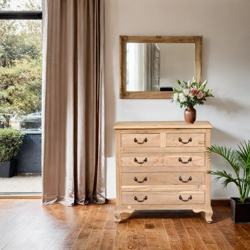 Marrakesch Orient & Mediterran Interior Kommode Kommode Abetare handgefertigt aus Teakholz Möbel massiv 90 cm im Trend (1 St), Handarbeit