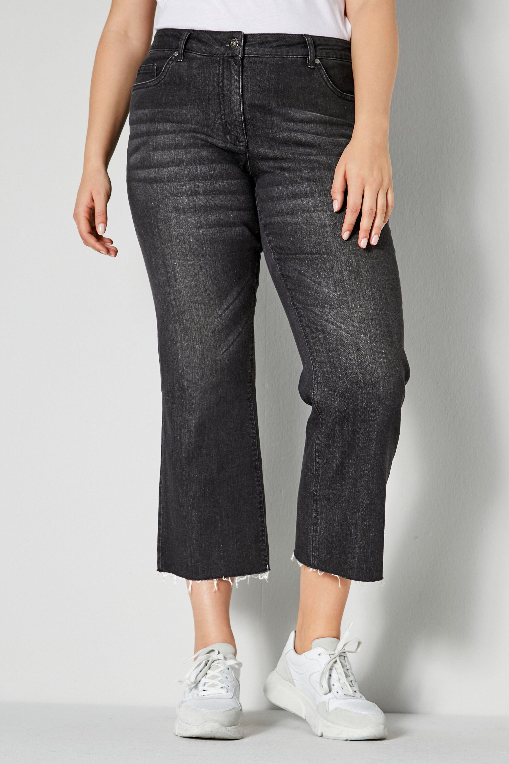 Dollywood Regular-fit-Jeans 3/4-Jeans mit Schlag und Fransensaum 5-Pocket