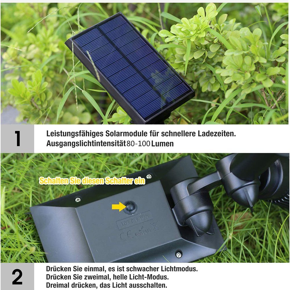 GelldG LED Solarleuchte LED Solar Warmweiß) (2 Stück; Solarleuchte Strahler Spotlight