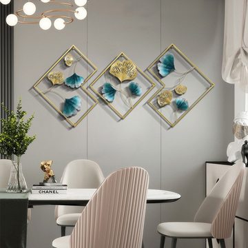 Vicbuy Wanddekoobjekt 3er Set Wandskulptur aus Metall, Ginkgo Blatt Wanddekoration (Schmiedeeisen Wandverzierung, Wanddeko, Wandkunst, Wandmalerei, für Wohnzimmer, Schlafzimmer, Esszimmer, Moderne Deko)