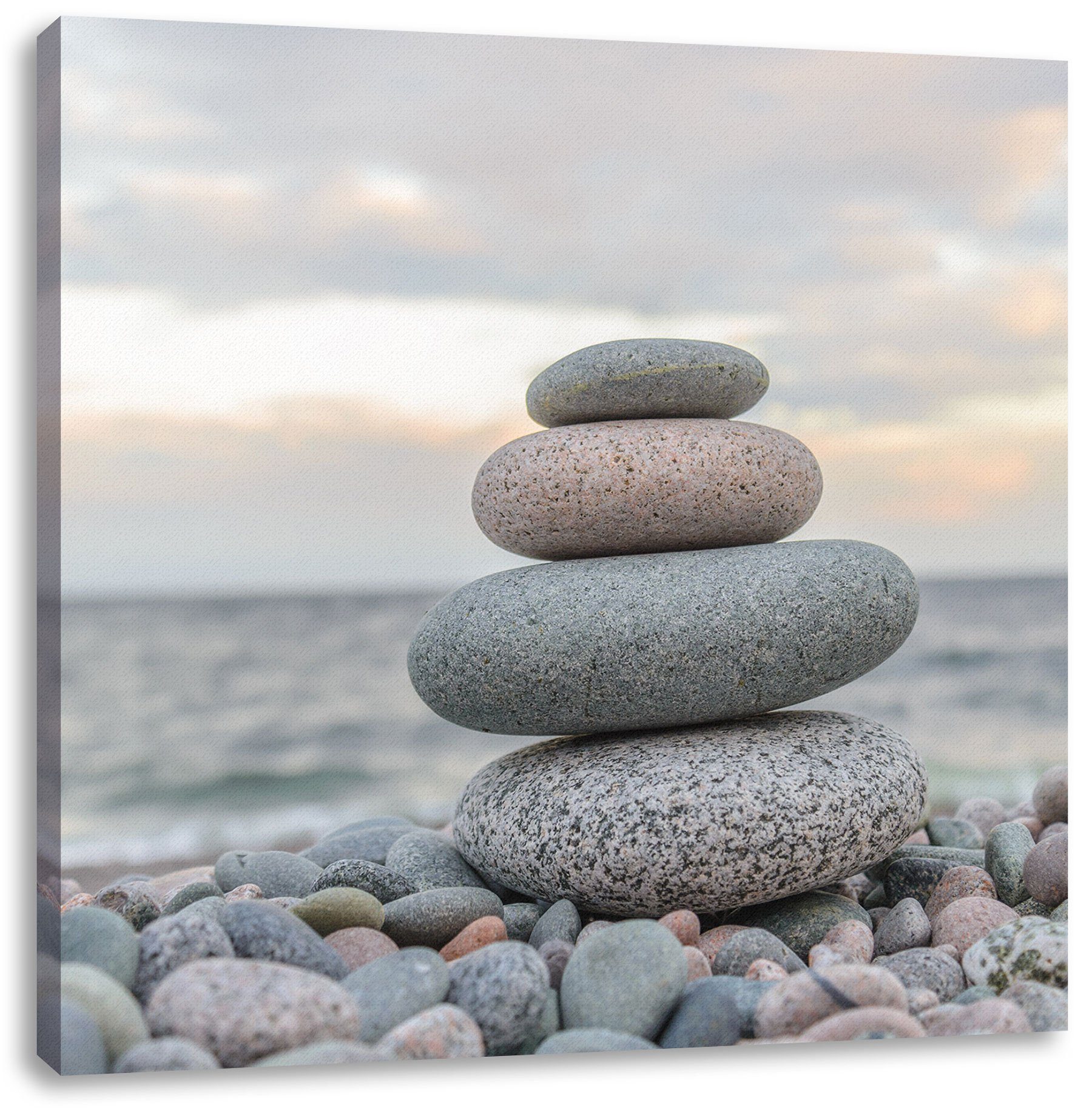 Pixxprint Leinwandbild Steinturm am Strand, Steinturm am Strand (1 St), Lei günstig online kaufen