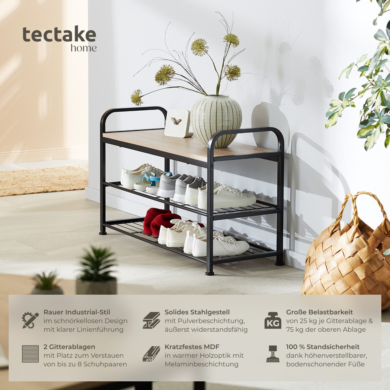 tectake Schuhregal Southampton, Set 1-tlg., Industrial günstig online kaufen