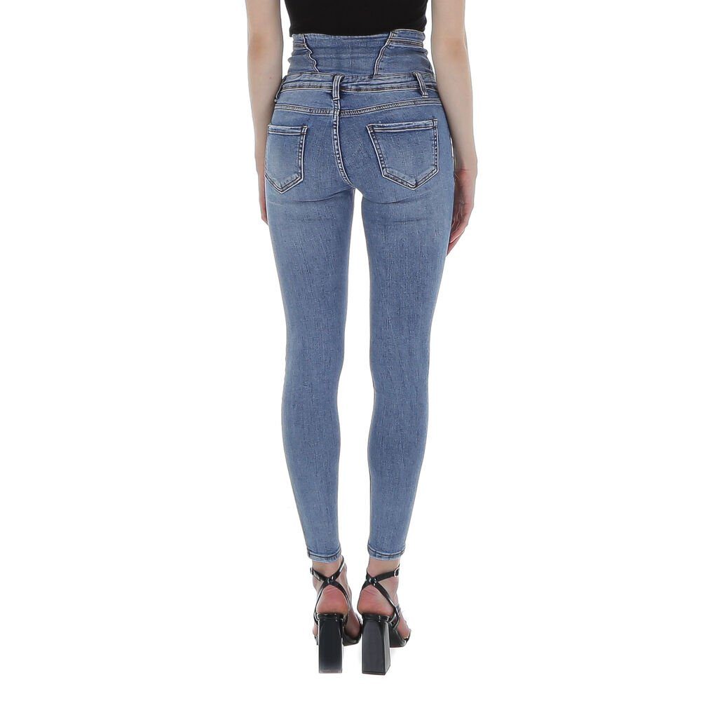 High-waist-Jeans Waist Damen in Ital-Design Jeans Hellblau Used-Look Stretch High Freizeit