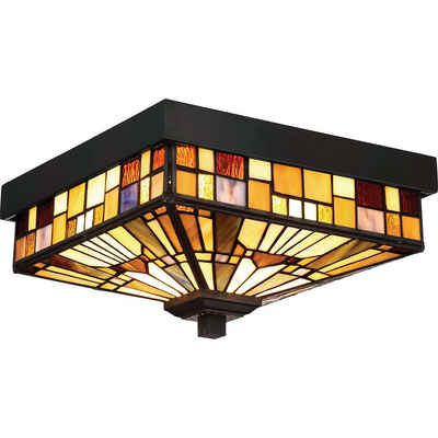 etc-shop Deckenleuchte, Leuchtmittel nicht inklusive, Deckenleuchte Lampe Tiffany-Glas Metall IP44 Wohnzimmerleuchte