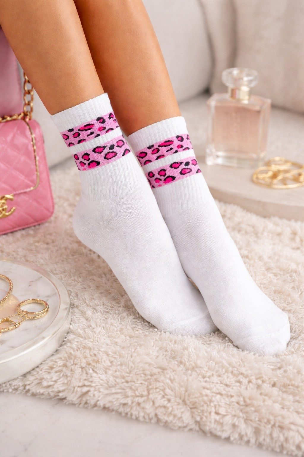 Lycille Langsocken 1 Paar moderne Langsocken 37/41 aus Baumwolle mit Tiermuster-Streifen
