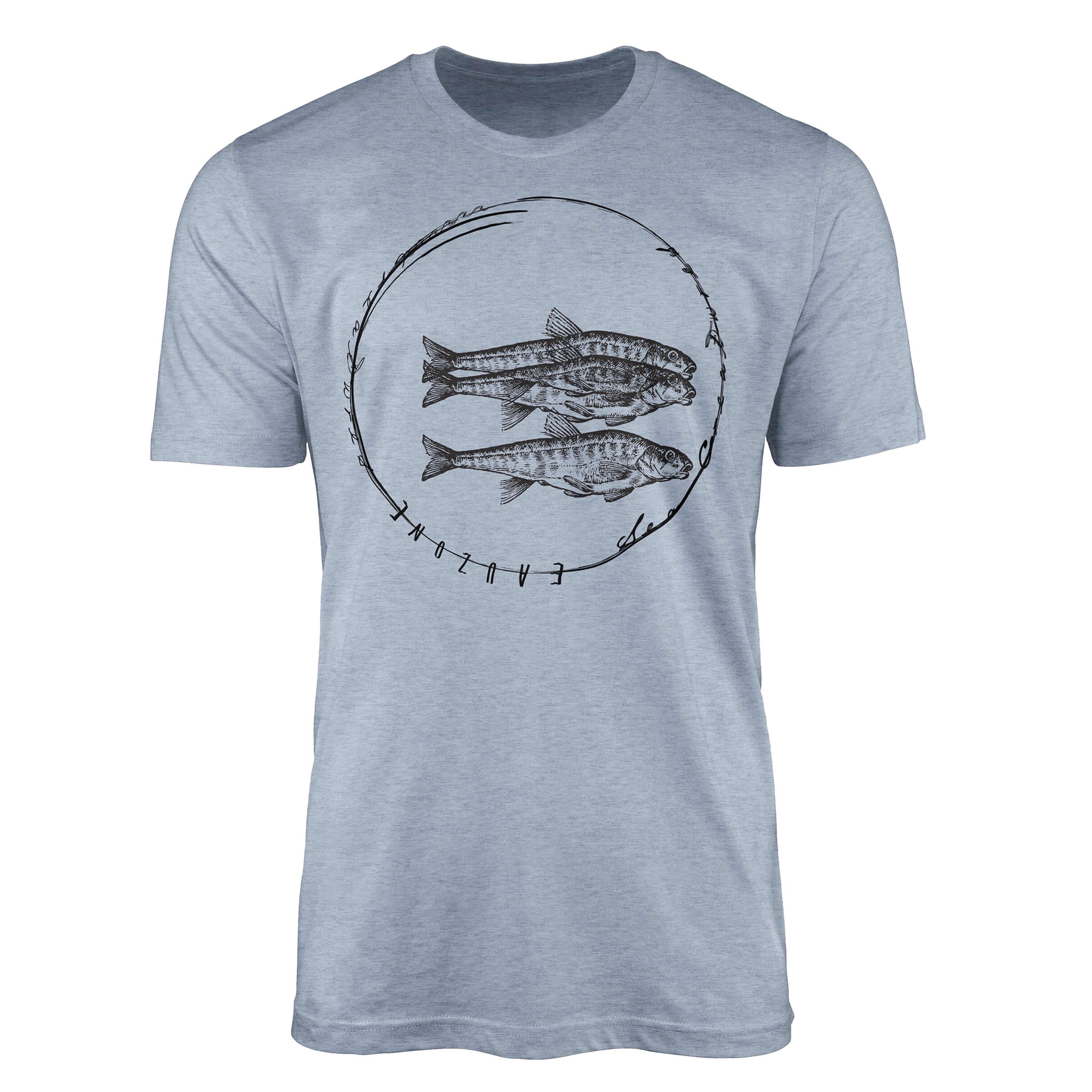 Sinus Art T-Shirt T-Shirt Tiefsee Fische - Serie: Sea Creatures, feine Struktur und sportlicher Schnitt / Sea 059 Stonewash Denim