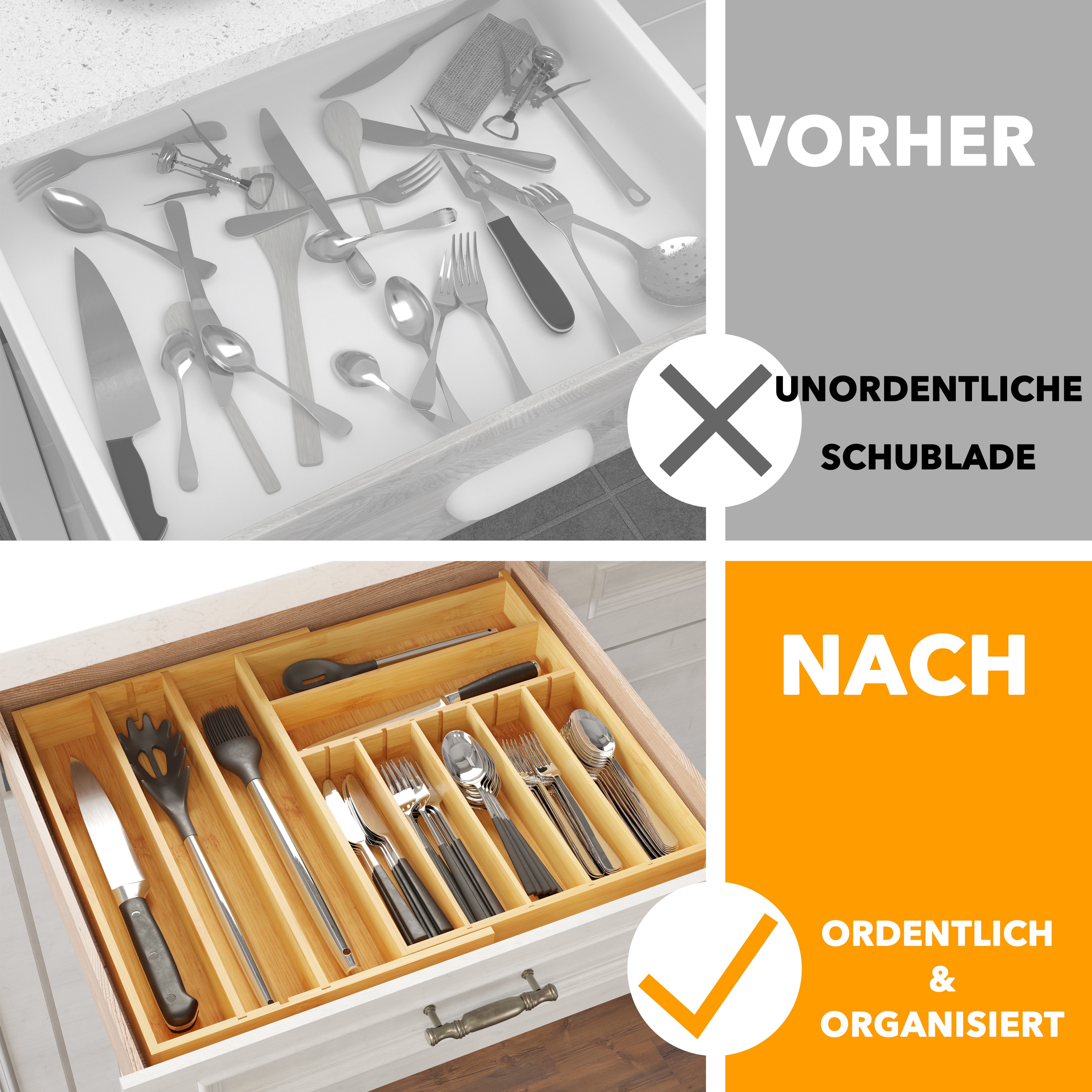 SpaceAid Besteckeinsatz Hoher Bambus-Besteckschubladen-Organizer (für Besteck, Löffel und Messer – Aufbewahrung in Schubladen) – Bild 2 von 5