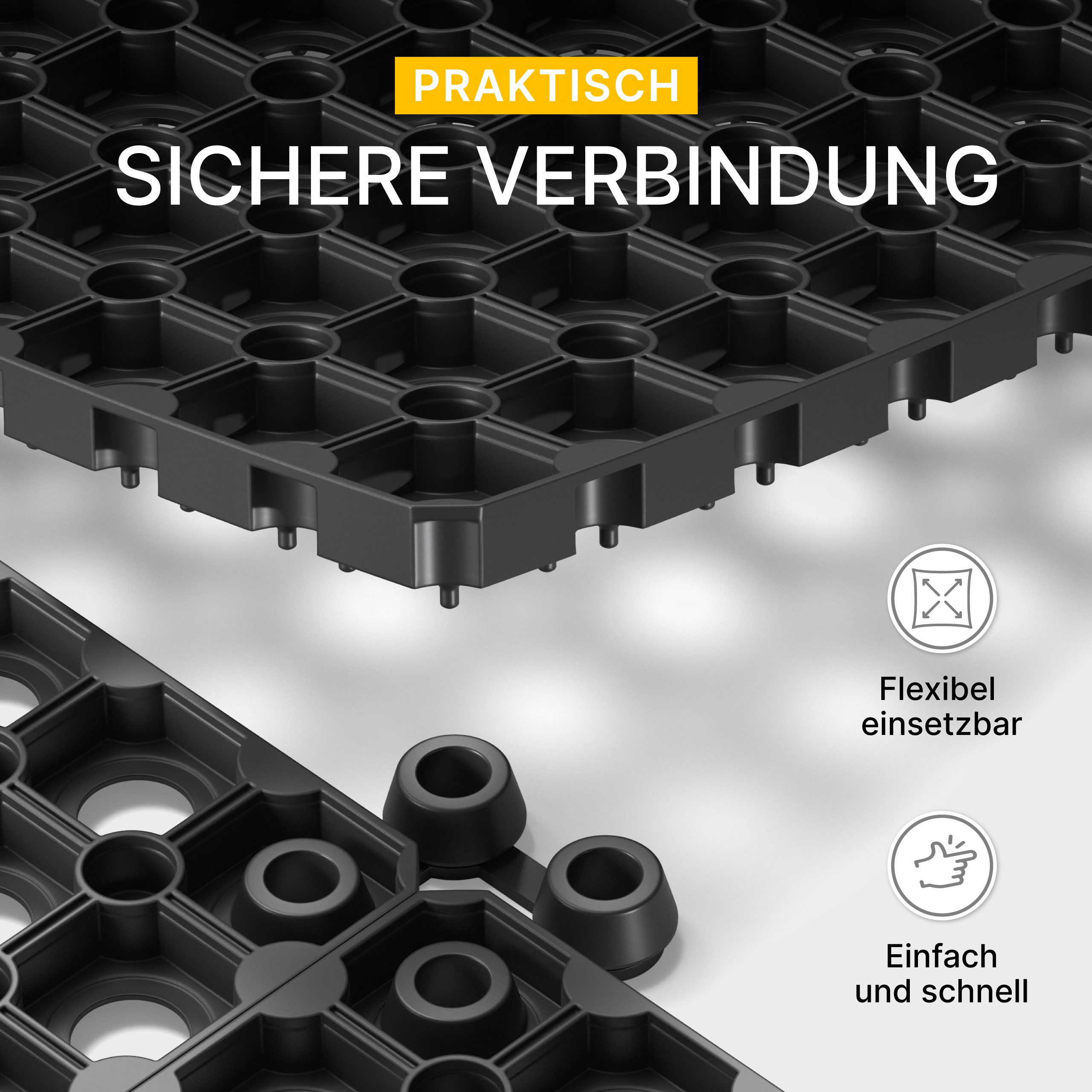 Entrando Fußmatte aus Gummi, Ringgummimatte, Verbinder, Höhe: 22 mm, robust, rutschfest, pflegeleicht, wetterfest, belastbar, erweiterbar
