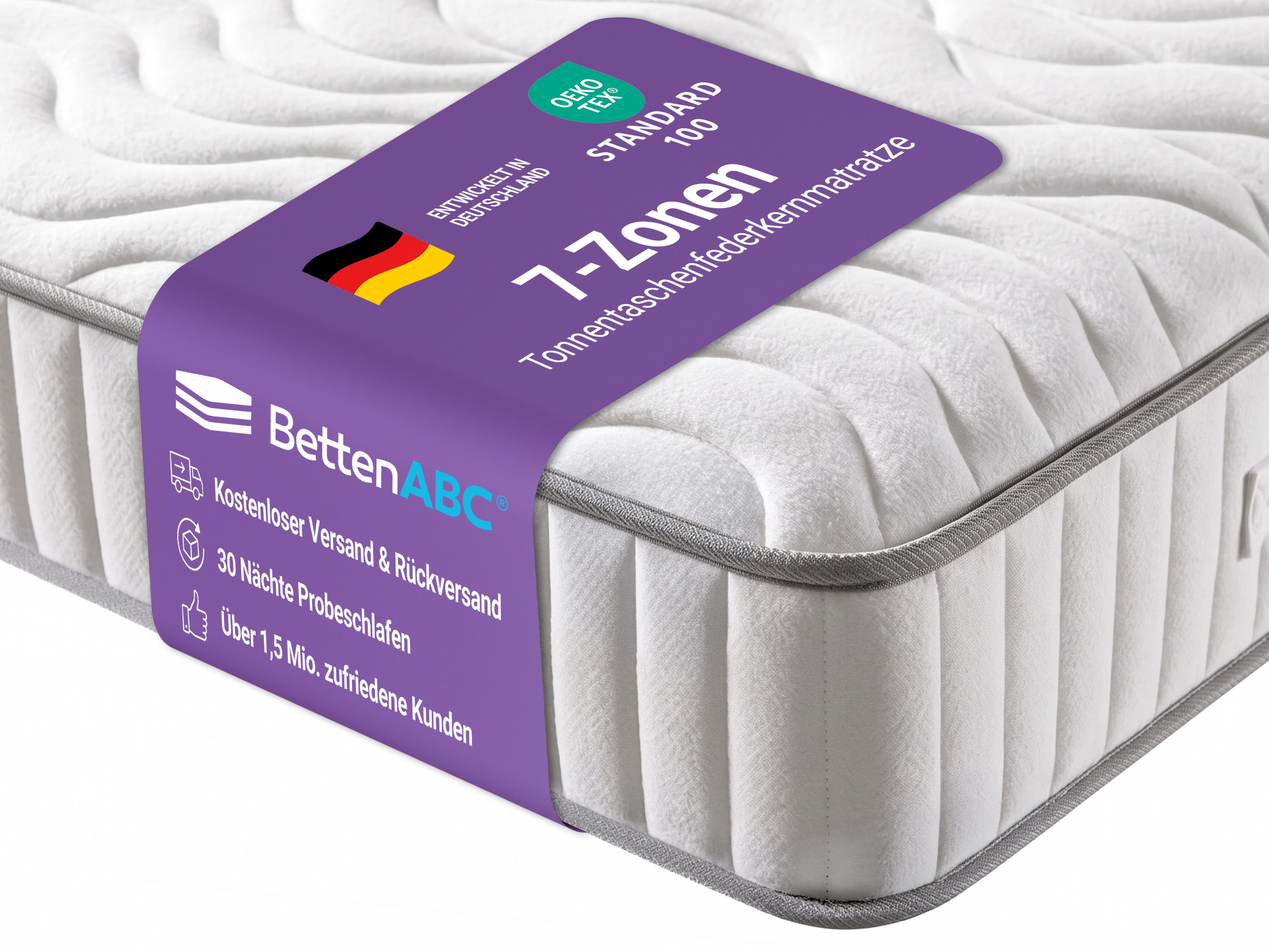 Taschenfederkernmatratze ProVital – Ergonomische 7-Zonen Tonnentaschenfederkernmatratze, Betten-ABC, 24 cm hoch, klimaregulierend, ergonomisch und atmungsaktiv