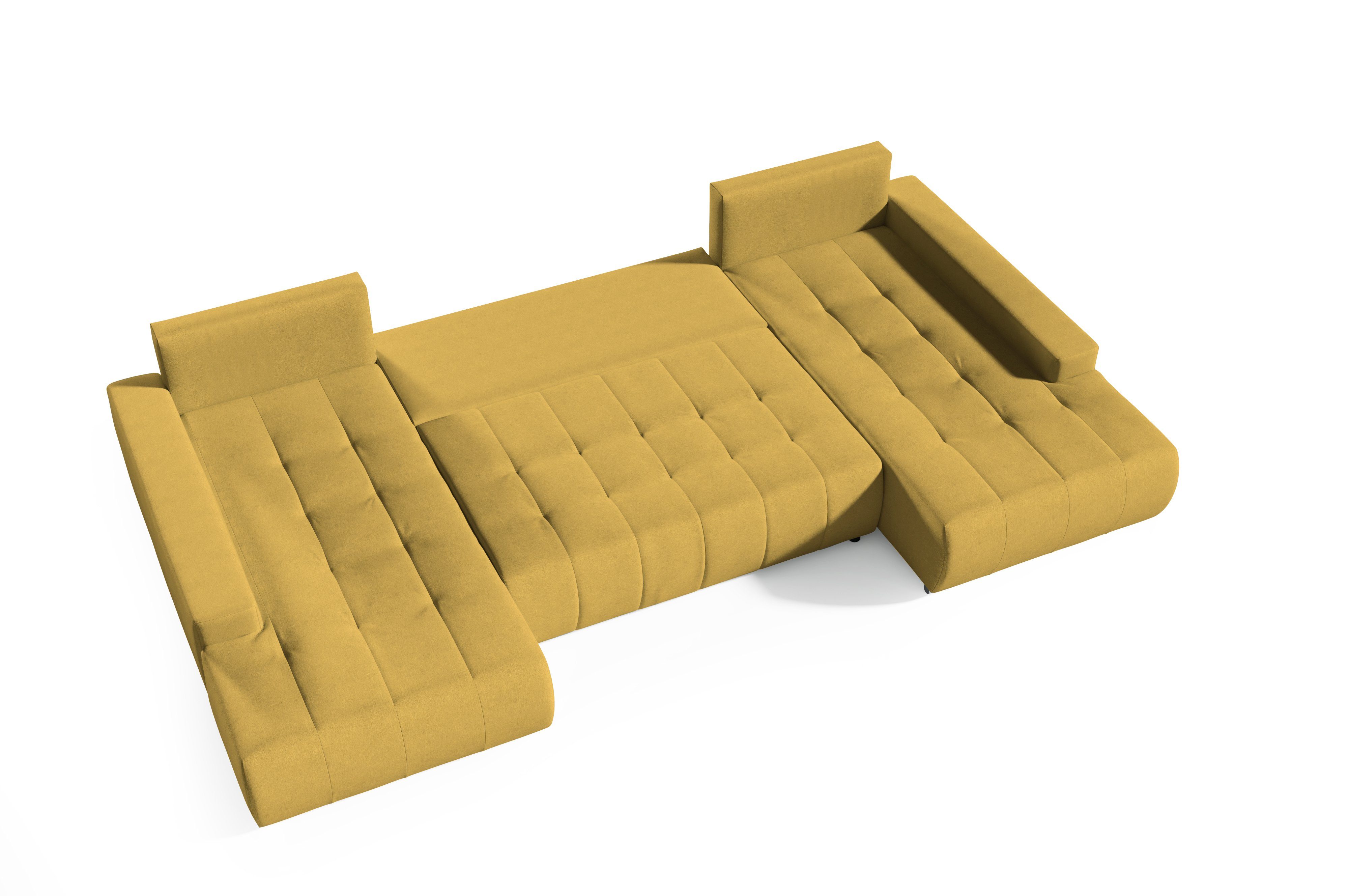 aus Schlaffunktion Gelb Ecksofa Bettkasten Velourstoff mit Compleo KLARA U-Form, Ecksofa