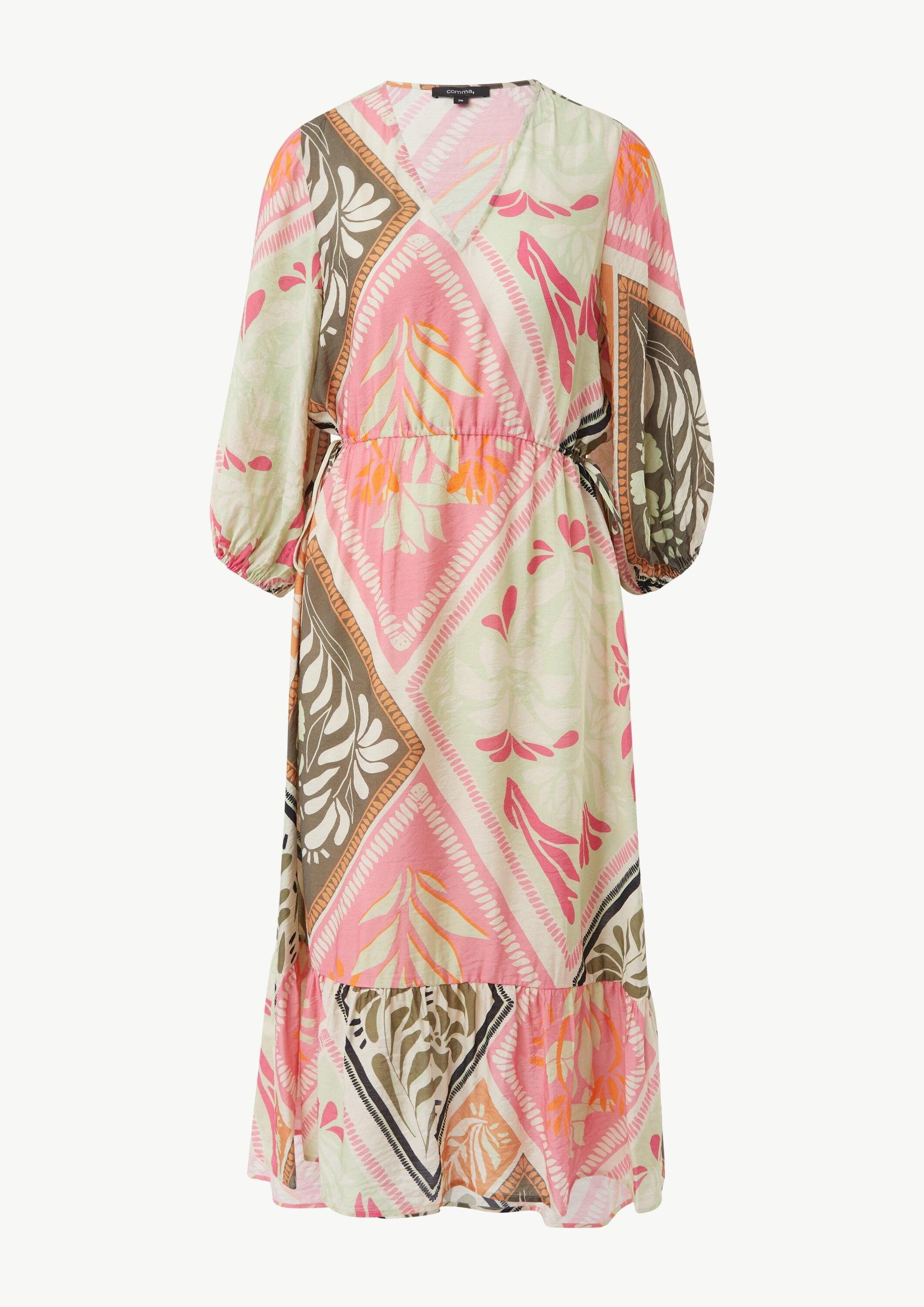 comma Midikleid Kleid Fließendes Kleid aus Viskosemix mit Unterkleid