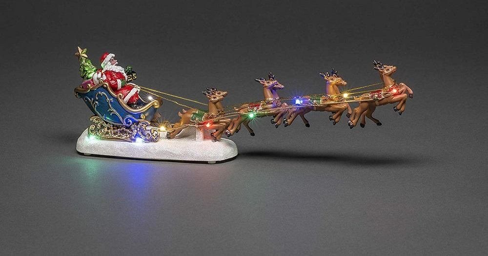 integriert, Weihnachtsmann cm Weihnachtsdeko, Rentieren, LED LED fest KONSTSMIDE ca. 14 im mit Dekofigur Schlitten Höhe
