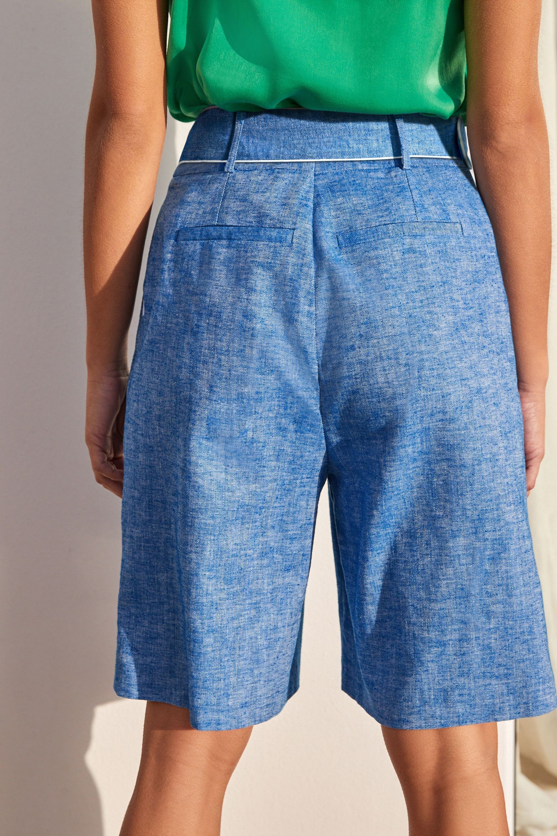 Shorts aus Gürtel Chambray mit Blue Shorts Elegante Next (1-tlg) Leinengemisch