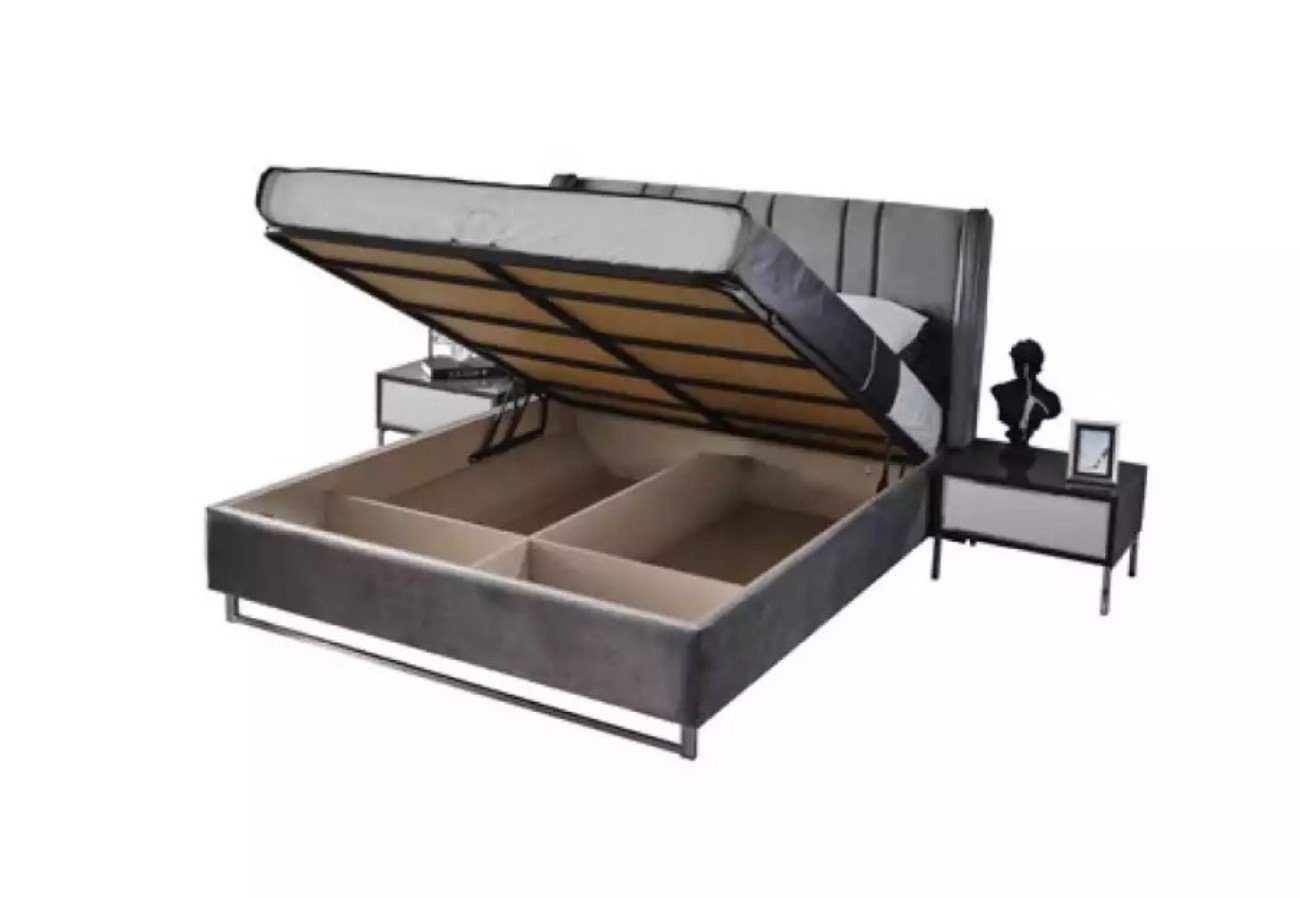 JVmoebel Schlafzimmer-Set Schlafzimmer Modern 2x Bett in (3-St., Nachttische Europa Set 2x Bett + Nachttische), Made Holz 3tlg Möbel 1x Sets
