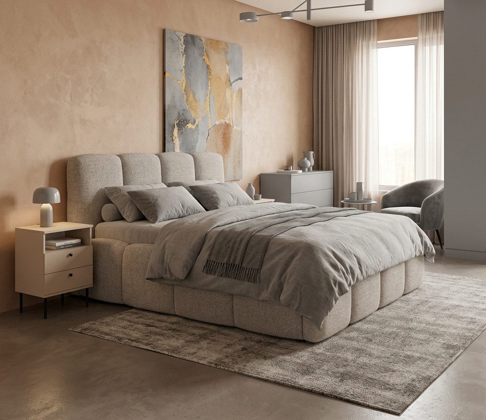 Lukas Möbel Polsterbett Designerbett Nikki in Bubble-Look mit Bettkasten, Lettenrost wählbar, Matratze wählbar