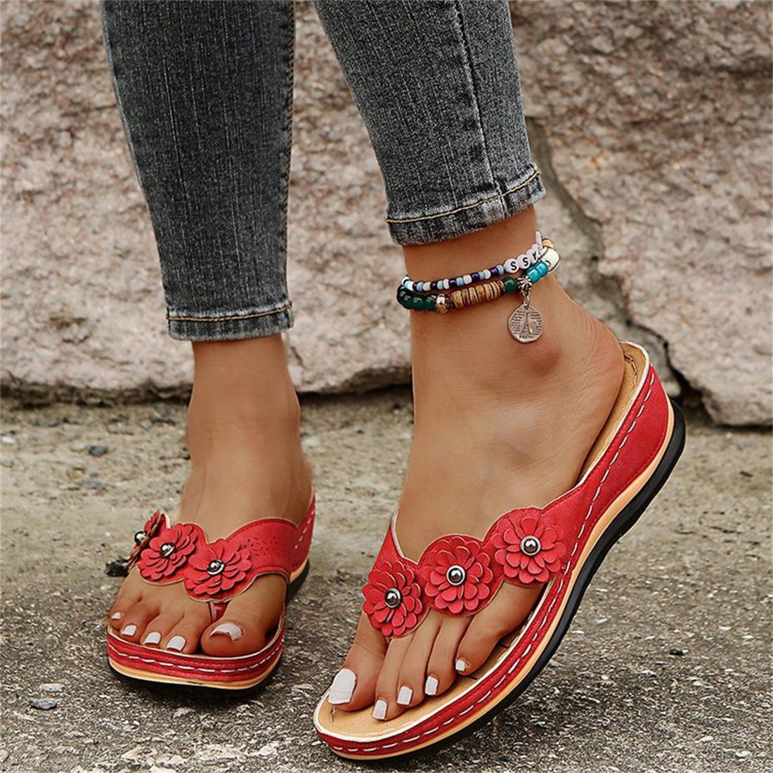 Sandale sandalen Damen-Flip-Flops- Sandale YOOdy~ Sommerliche Sandalette,Sommer Blau