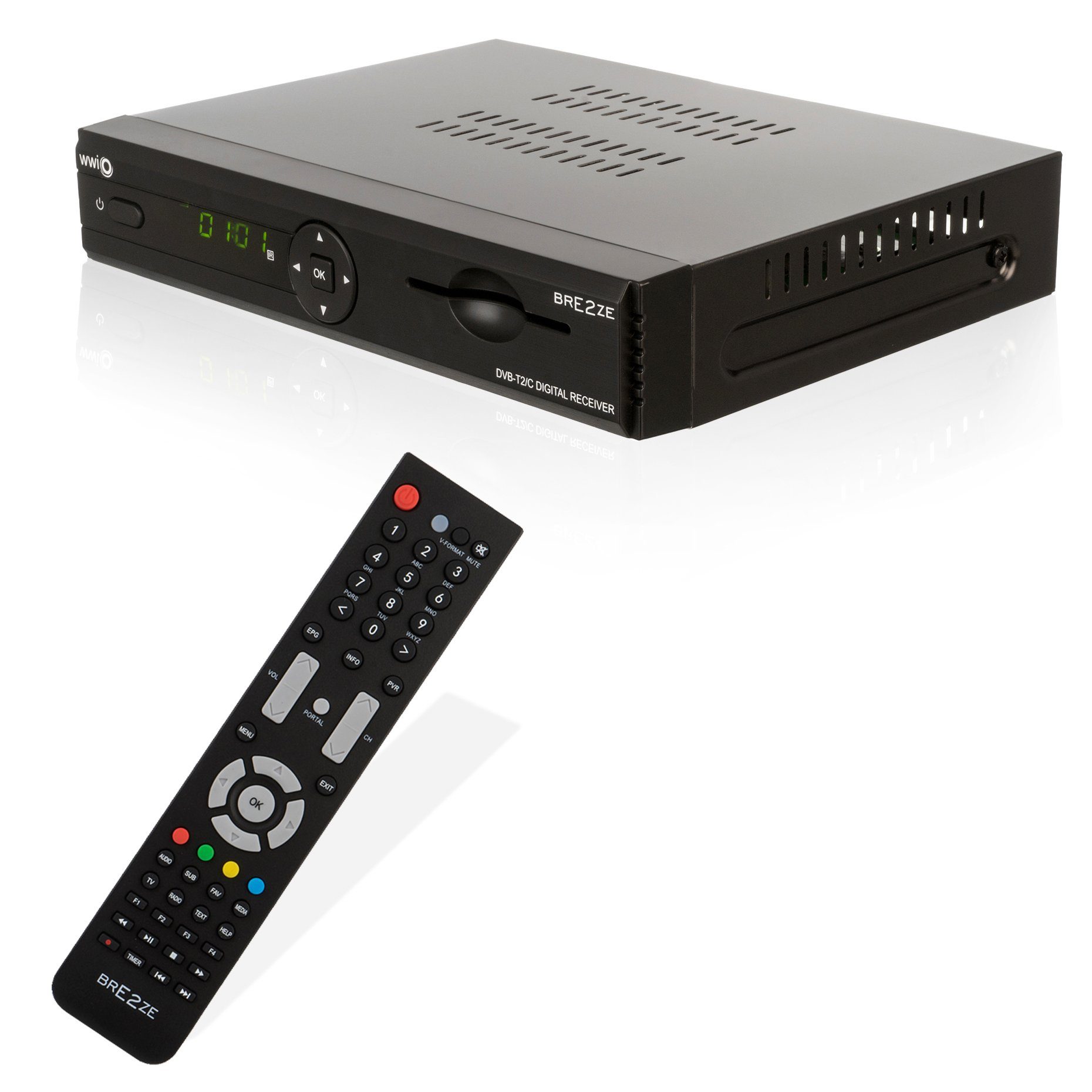 WWIO Bre2ze T2/C DVB-T2/C Hybrid Digital Receiver DVB-T2 HD Receiver (Ethernet 10/100 Mbit/s, openATV Linux mit Webinterface und Plugin-Unterstützung)