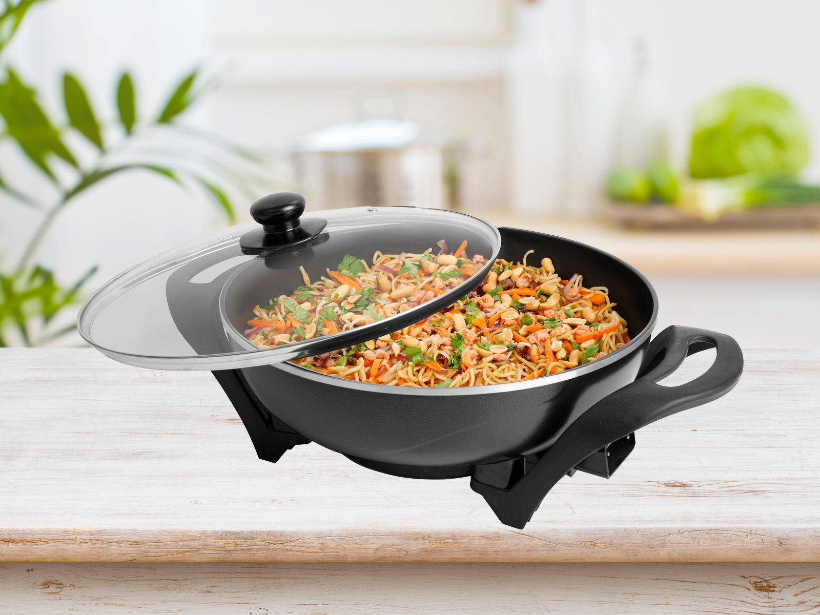 Tristar Elektrische Wokpfanne, 1500 W, Asia Wok Ø33cm 4,5Liter Elektro-Pfanne mit Glas Deckel - Partypfanne