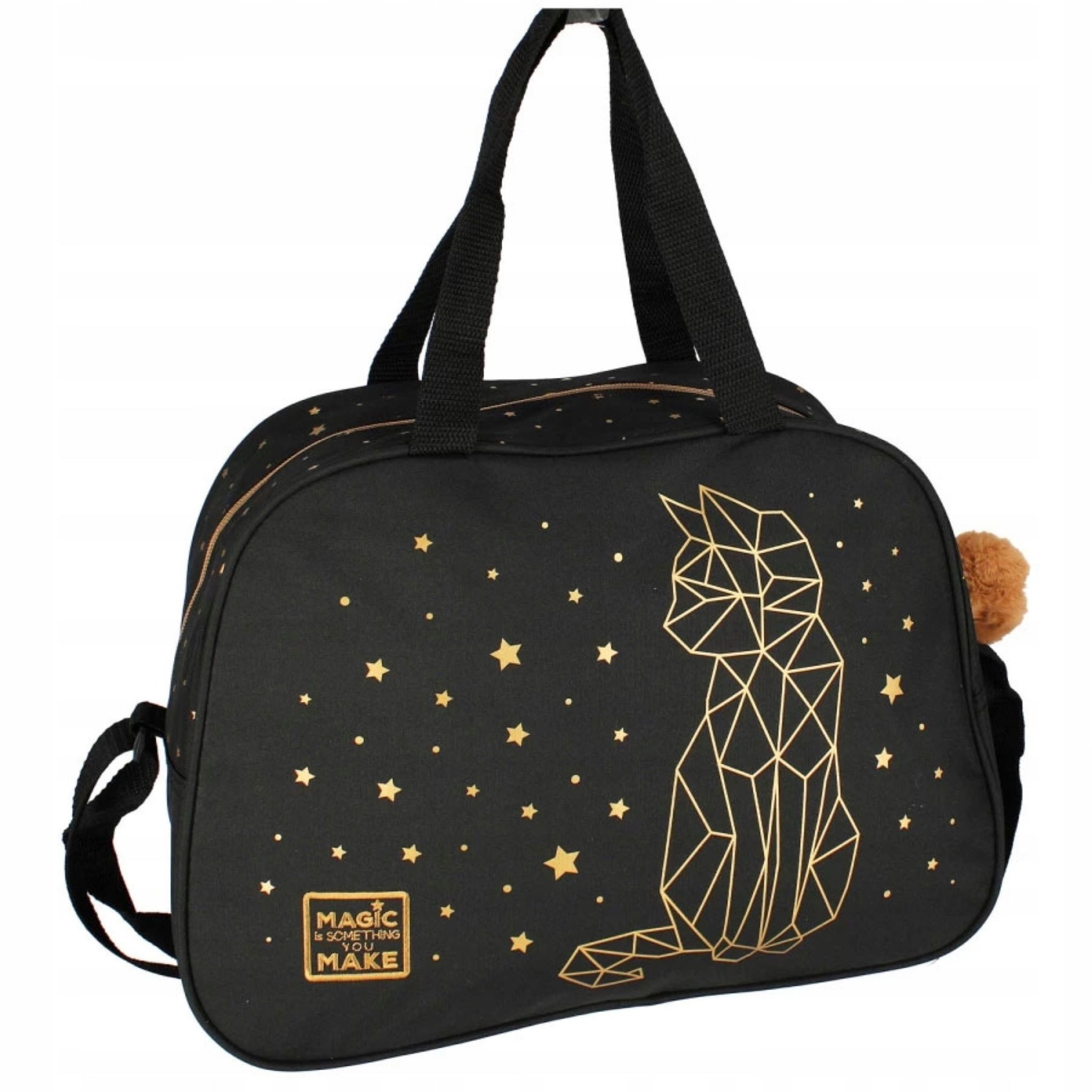 Starpak Sporttasche Schwarze STARPAK Tasche mit goldenem Kätzchen für Mädchen