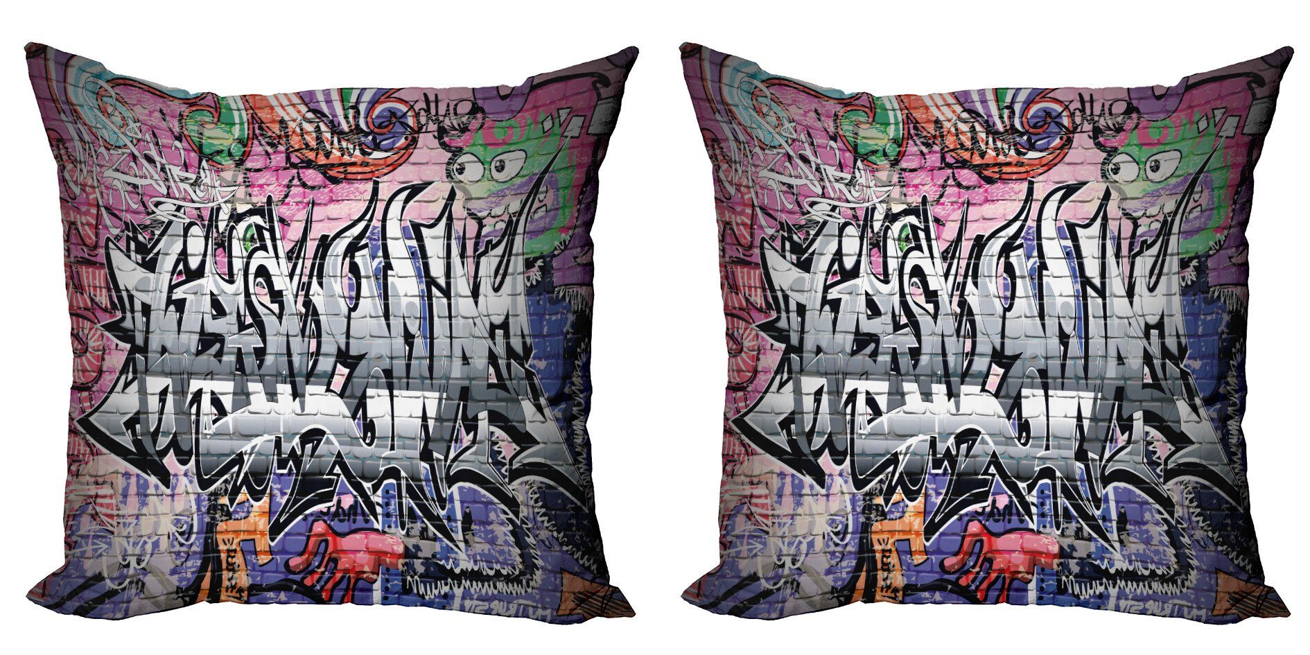 Kissenbezüge Modern Accent Doppelseitiger Digitaldruck, Abakuhaus (2 Stück), Städtisch Graffiti Grunge Wall Art