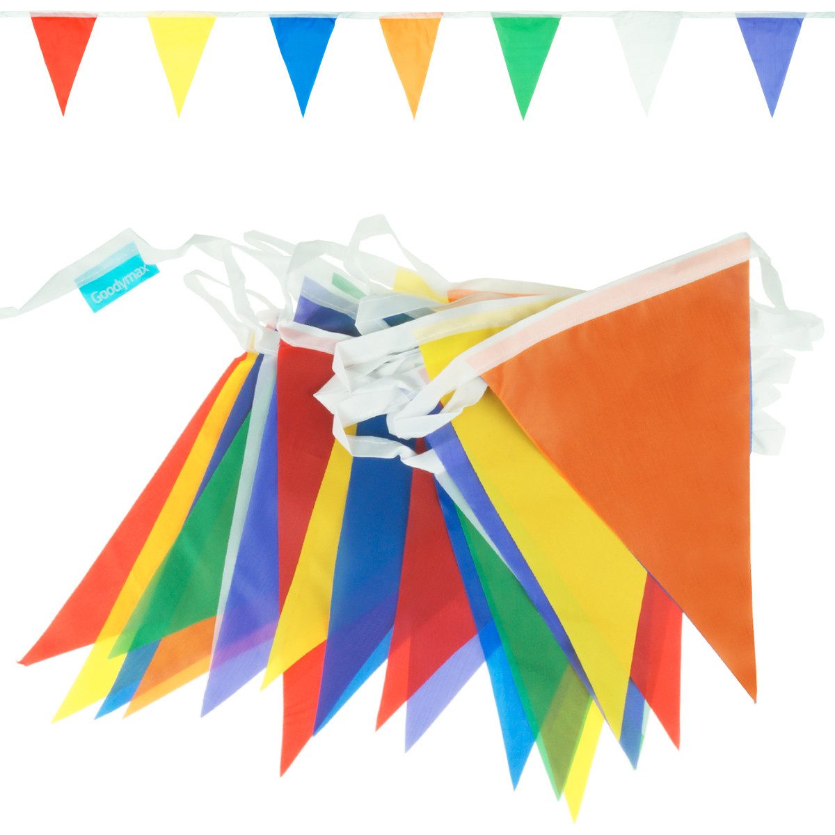 Goodymax Hängedekoration Wimpelkette Farbmix mit 7 Farben Polyester-Stoff (14 x 20 cm / 7 Meter lang, 1 Wimpelkette), 25 Wimpel