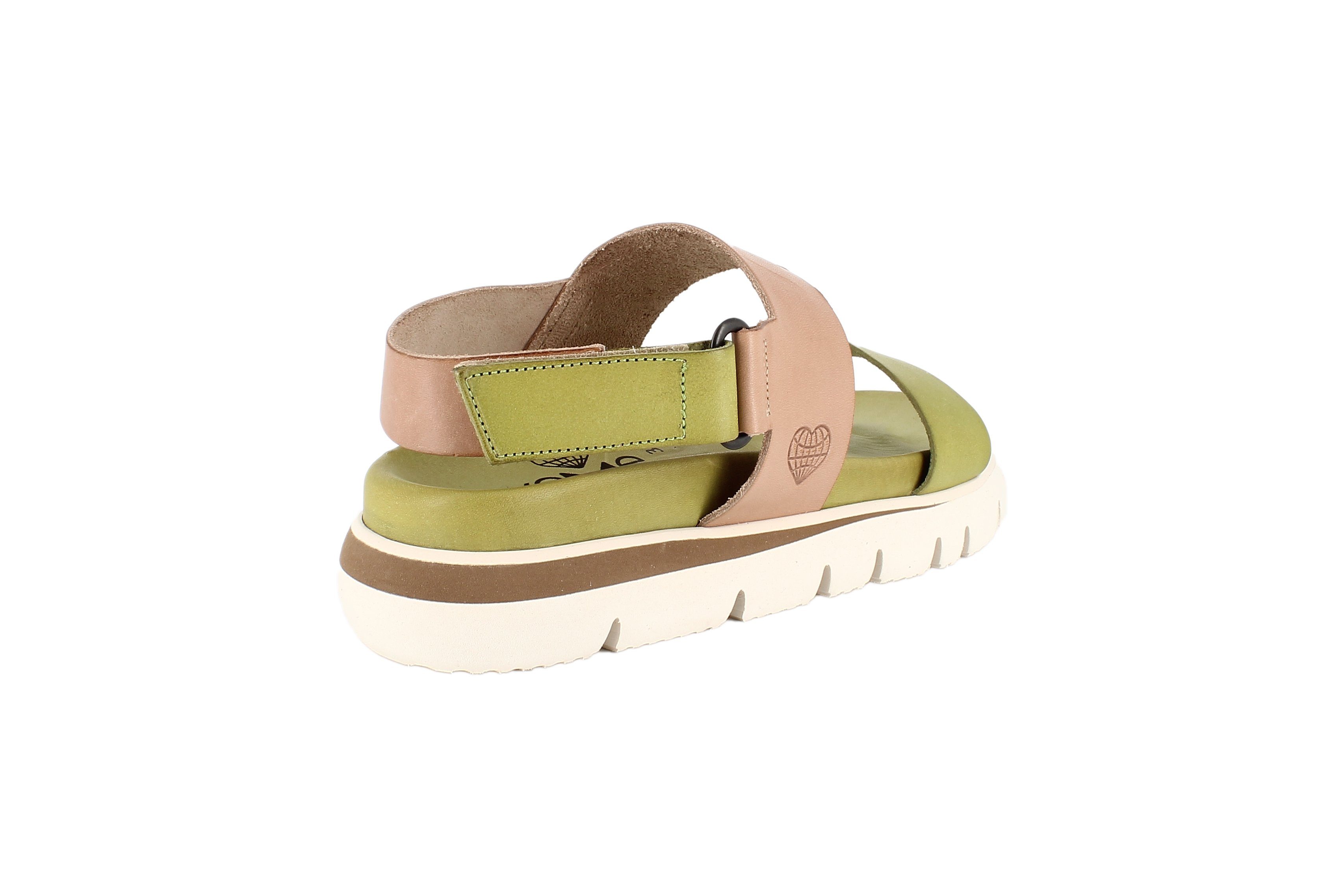 Band 2 Damen Klettverschluss Leder CLO mit TakeMe Shoes Plateausandale Pistazien/Beige Sandale