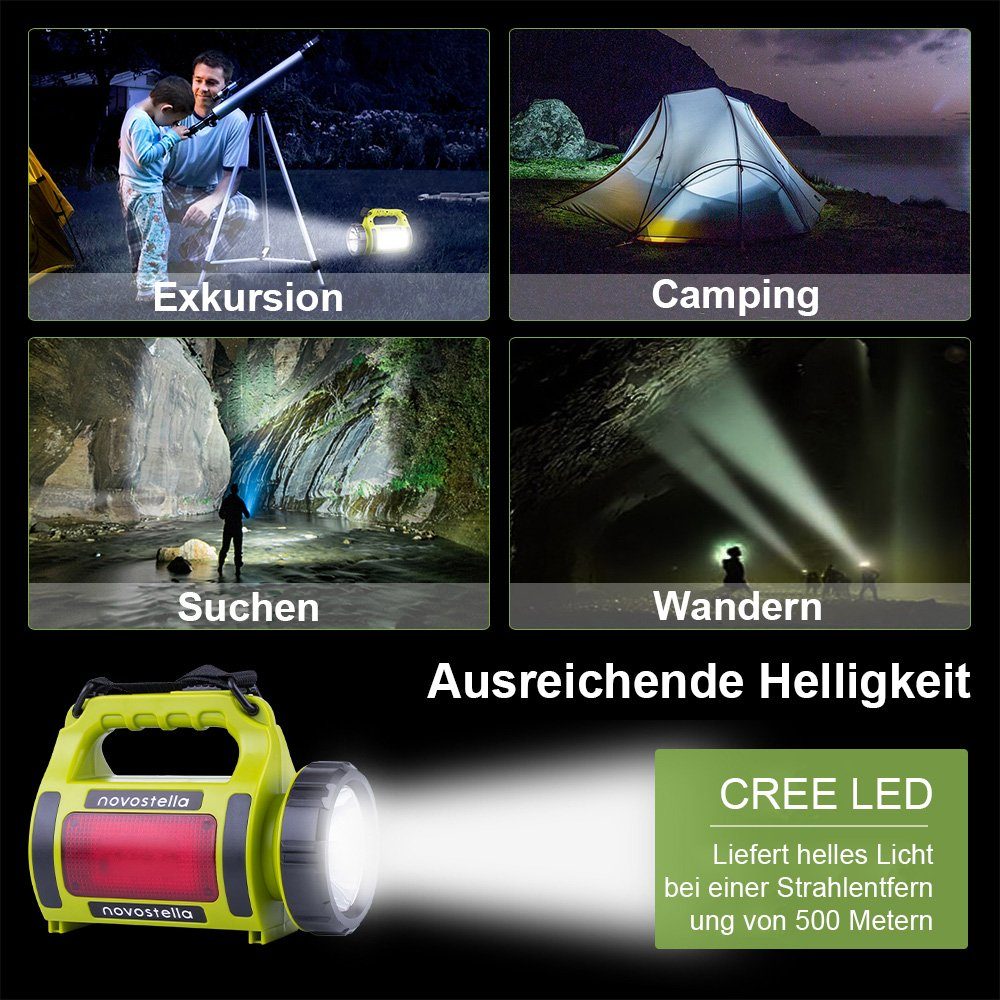 Handscheinwerfer wiederaufladbare Taschenlampe, Campinglampe Laterne Tragbar Novostella LED