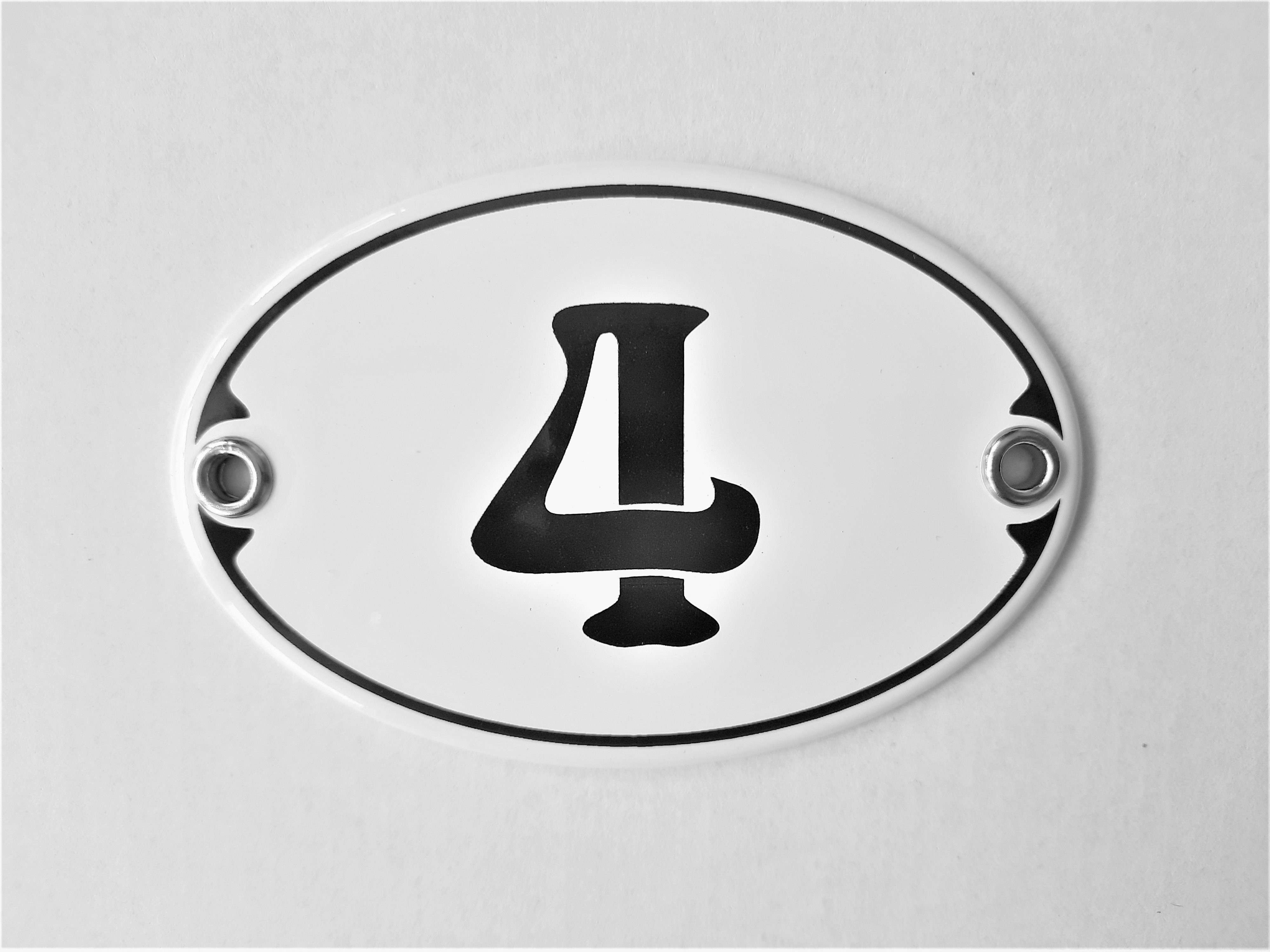 Zahlenschild (Emaille/Email) "4", Email Elina Hausnummer Schilder