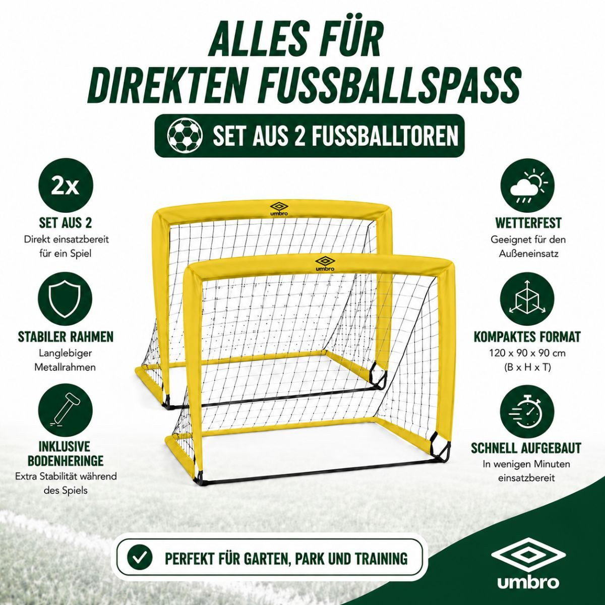 Umbro Fußballtor Umbro Pop-Up Fußballtor Set von 2 120 x 90 x 90 cm