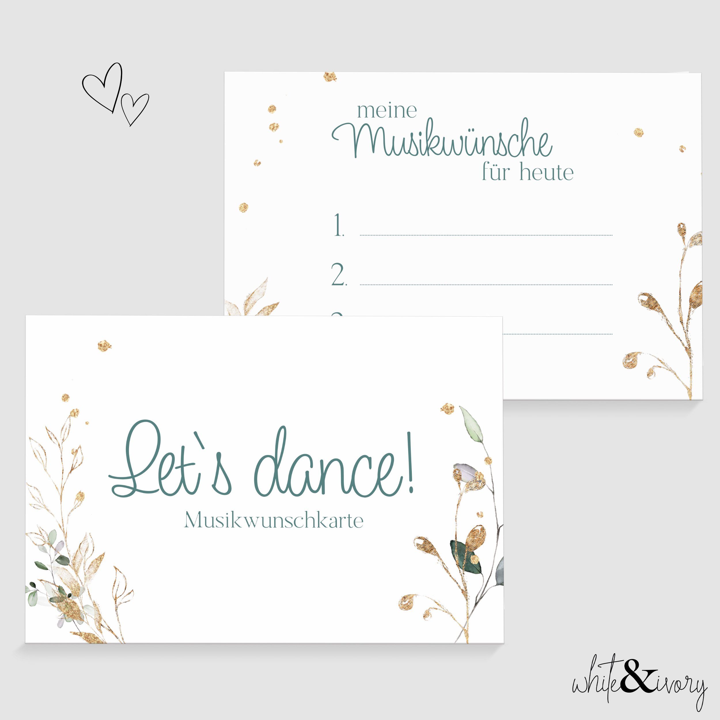 white & ivory Papierdekoration Musikwunschkarte, floral, 50 Stück, beschreibbar
