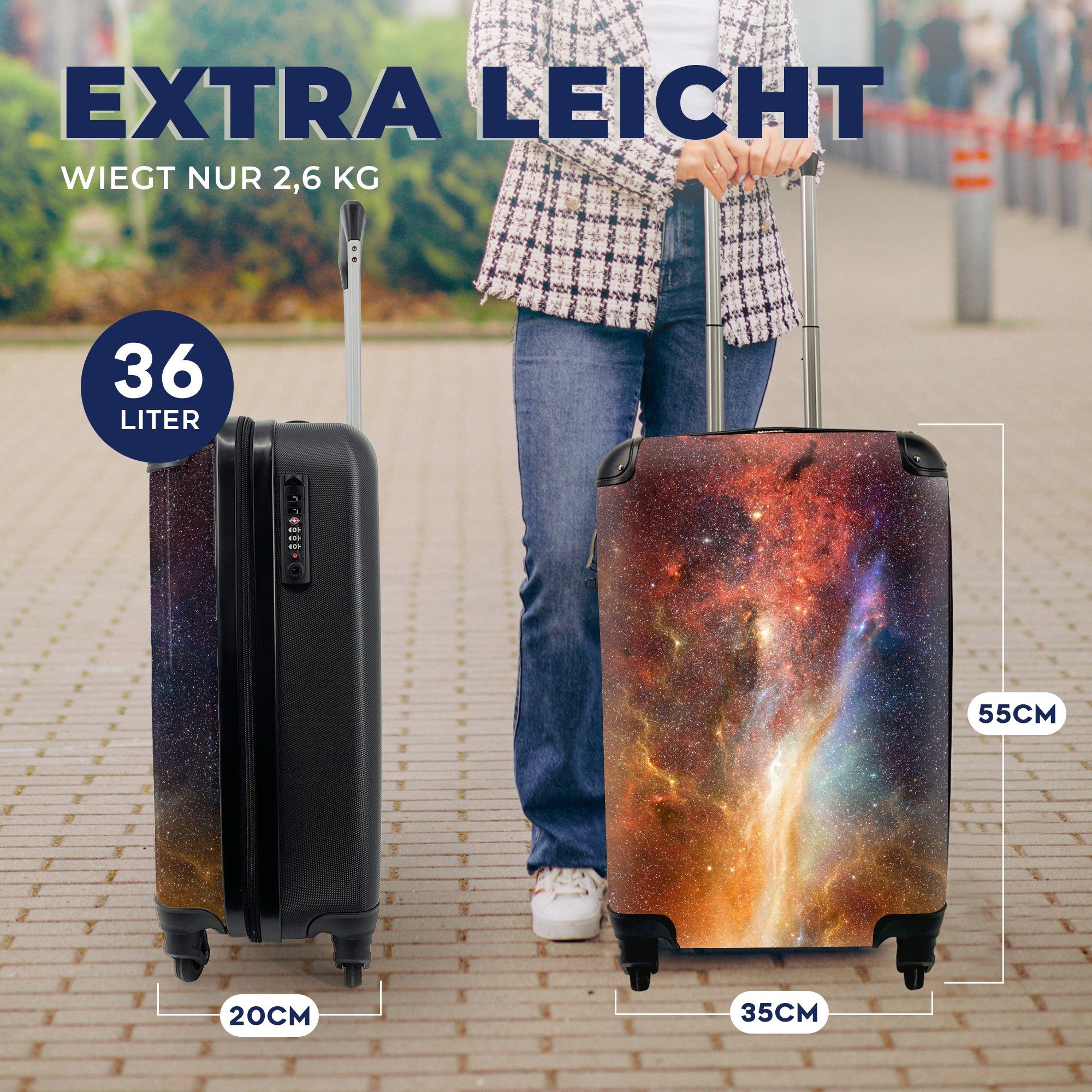 MuchoWow Handgepäckkoffer Reisekoffer rollen, Ferien, für - Reisetasche Licht Raum - Handgepäck Trolley, Sterne, mit 4 Rollen