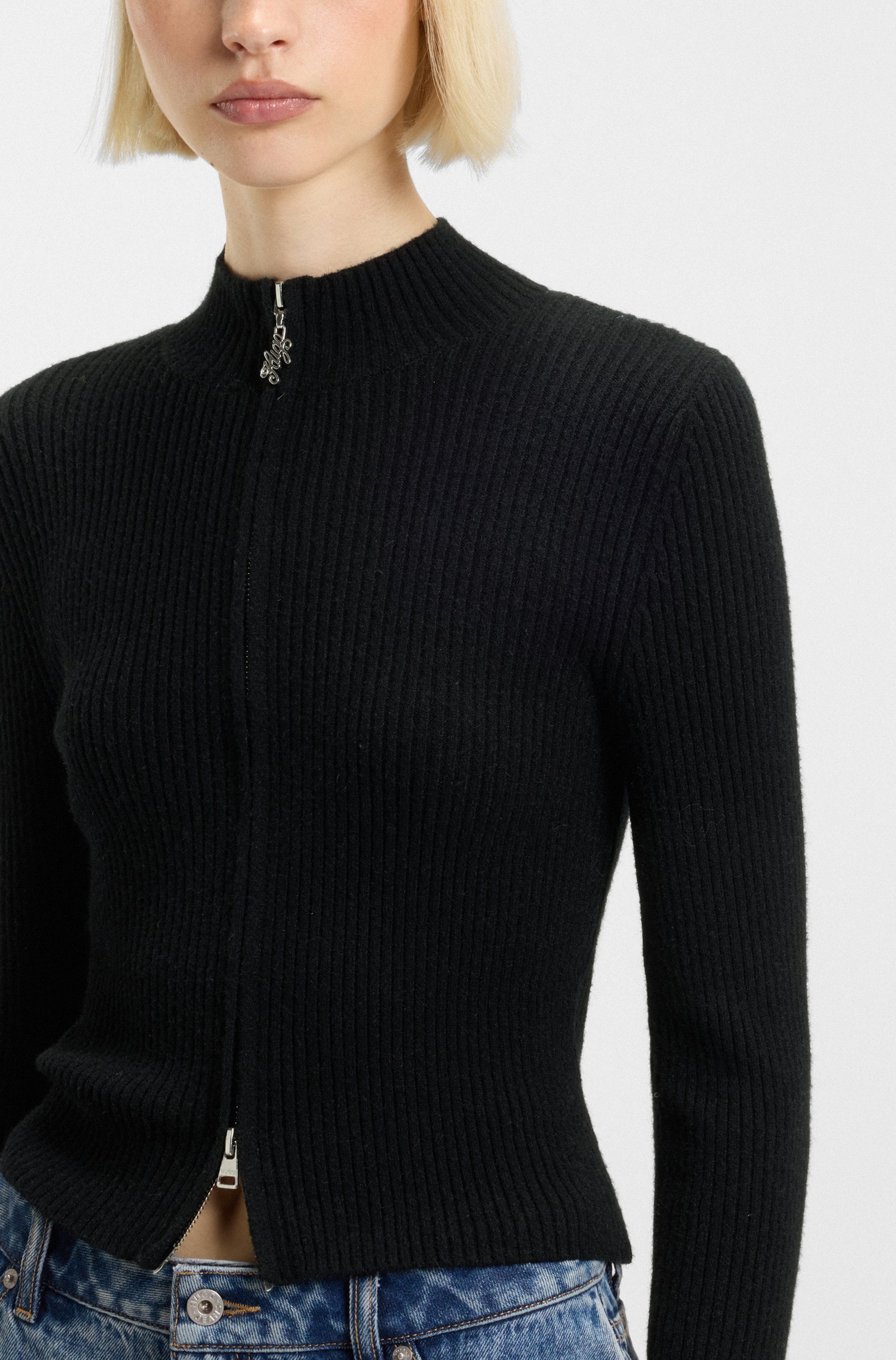 HUGO Blue Strickjacke Sestry mit 2-Wege-Reißverschluss, tailliert