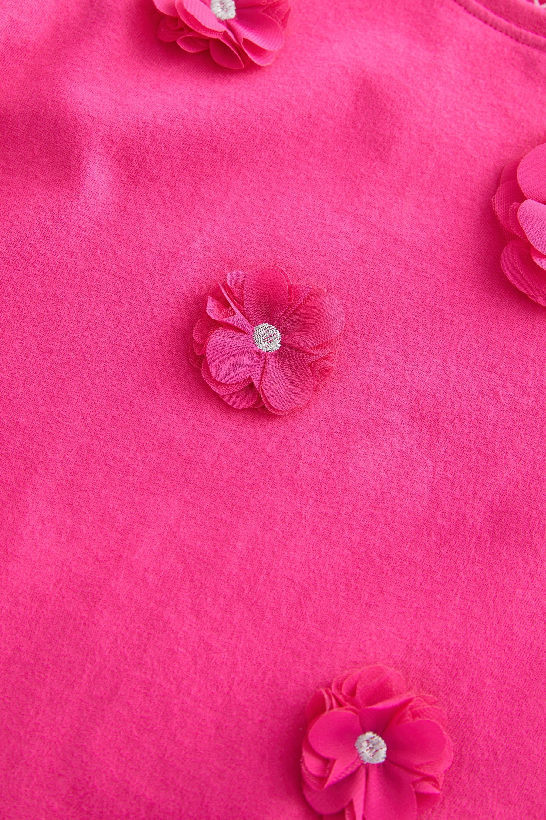Pink Langarm-Shirt (1-tlg) Bright mit Langarmshirt Next Ansteckblume