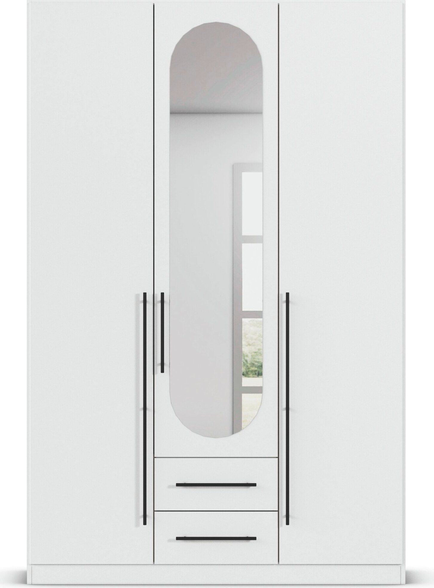 OTTO home Kleiderschrank Schlafzimmer Schrank Garderobe RONDO Breiten 136/181/226/271 cm (3 verschiedene Ausstattungen BASIC/CLASSIC/PREMIUM (inkl. SOFT-CLOSE) elegante ovale Spiegelelemente Metallgriffe in Schwarz MADE IN GERMANY