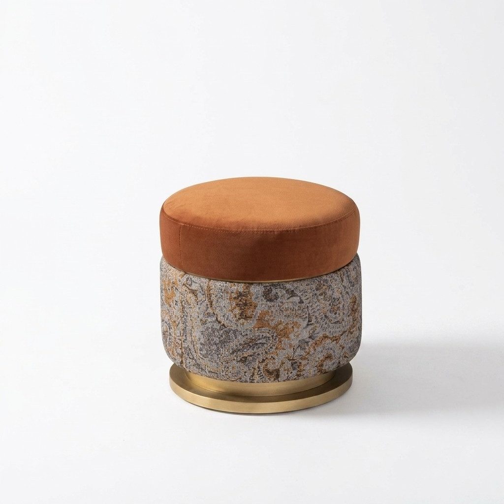 Xlmoebel Hocker Runder Sitzpouf aus orangefarbenem Stoff mit komfortabler Polsterung (1 St., Puff), Hergestellt in Europa