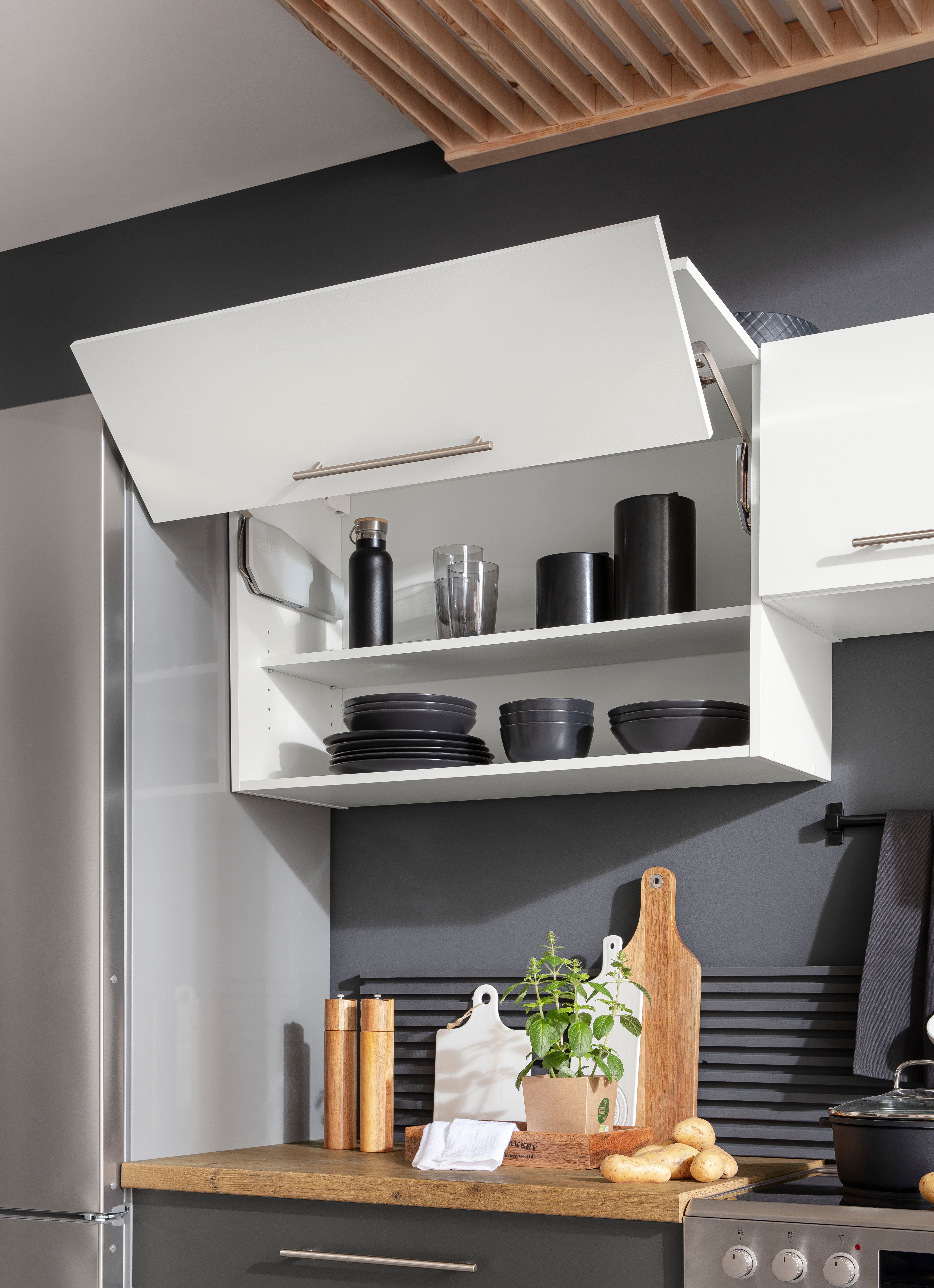 wiho Küchen Weiß mit Faltlifthängeschrank 90 cm breit, Funktion Unna Soft | weiß/weiß Close